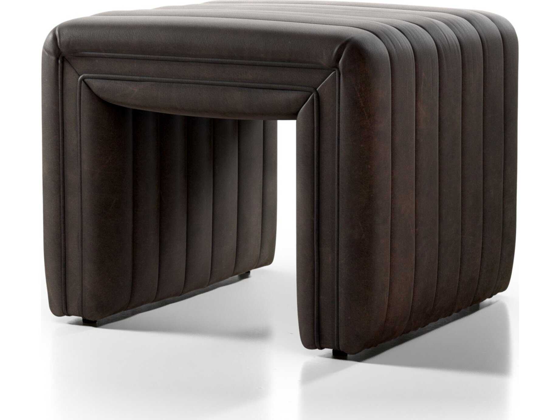 Four Hands Grayson Augustine Deacon Wolf Brown Leather Ottoman