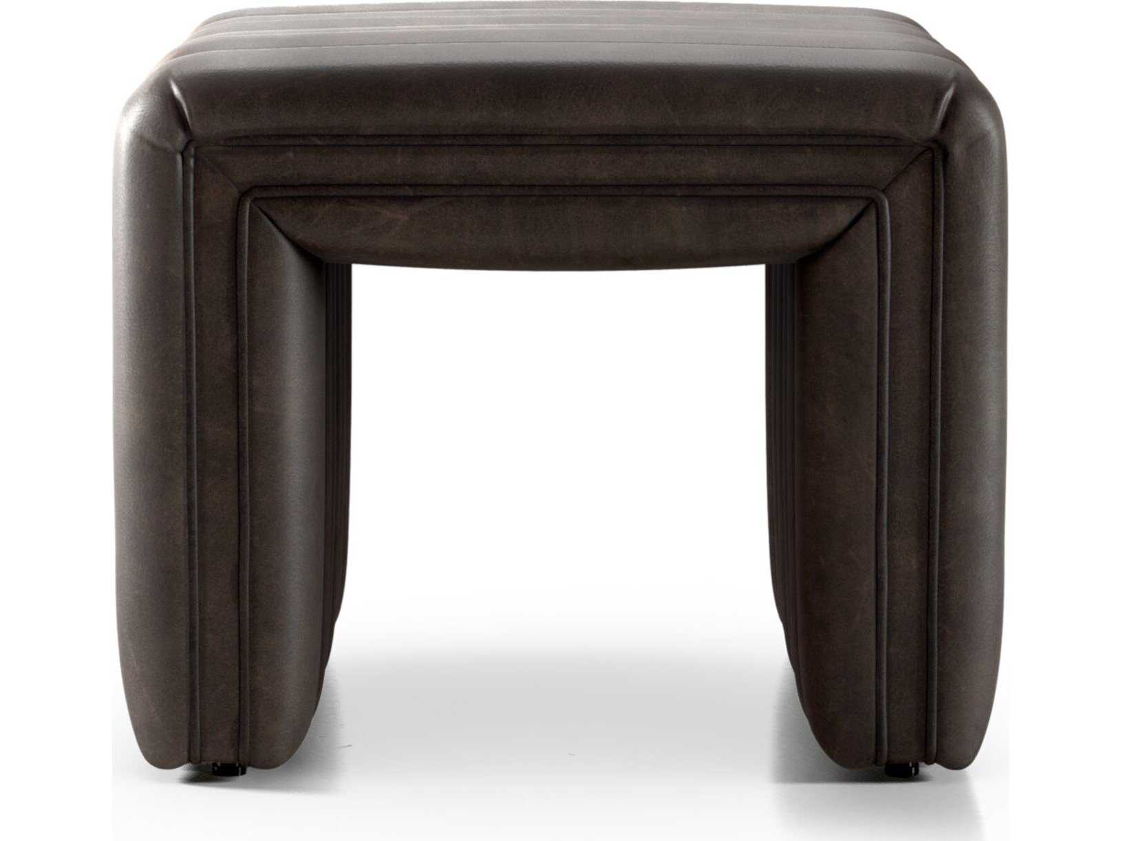 Four Hands Grayson Augustine Deacon Wolf Brown Leather Ottoman