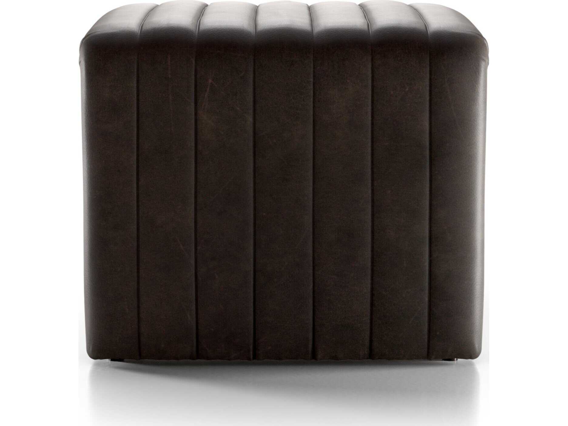 Four Hands Grayson Augustine Deacon Wolf Brown Leather Ottoman