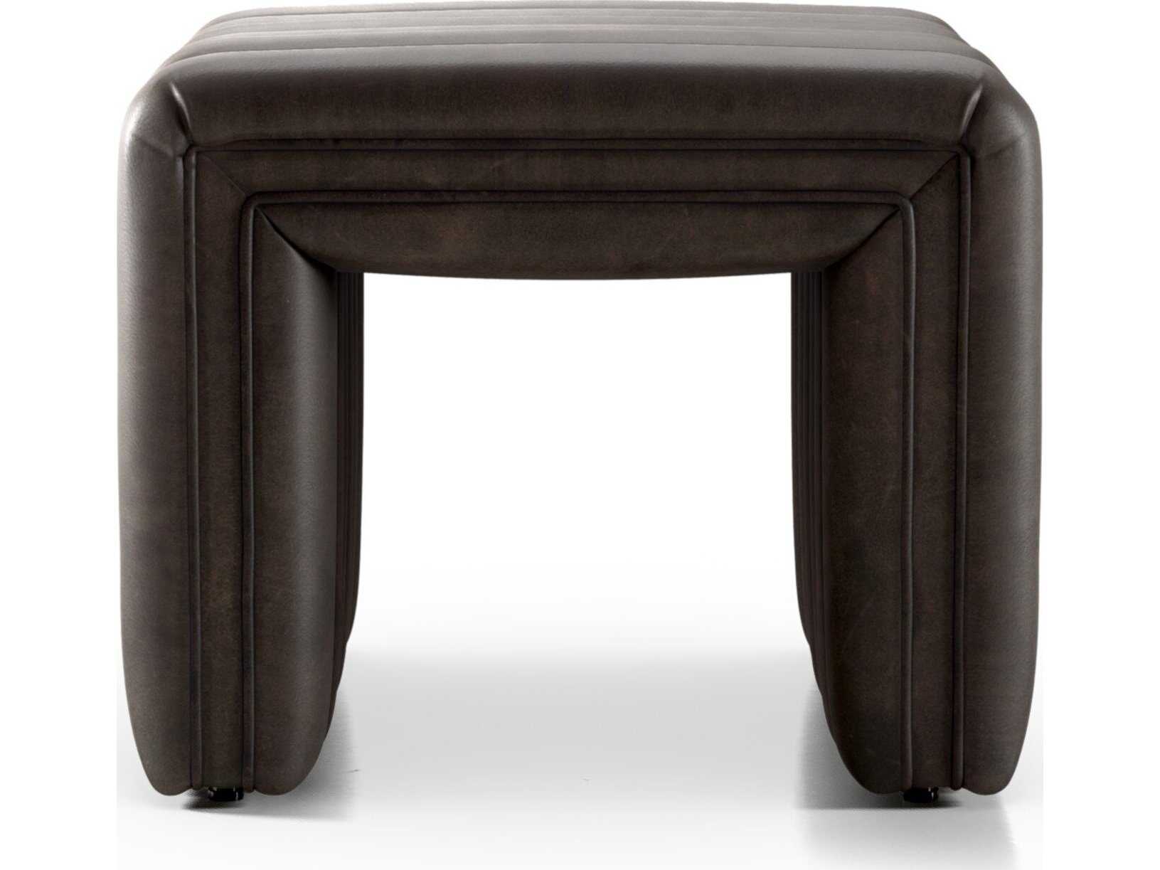Four Hands Grayson Augustine Deacon Wolf Brown Leather Ottoman