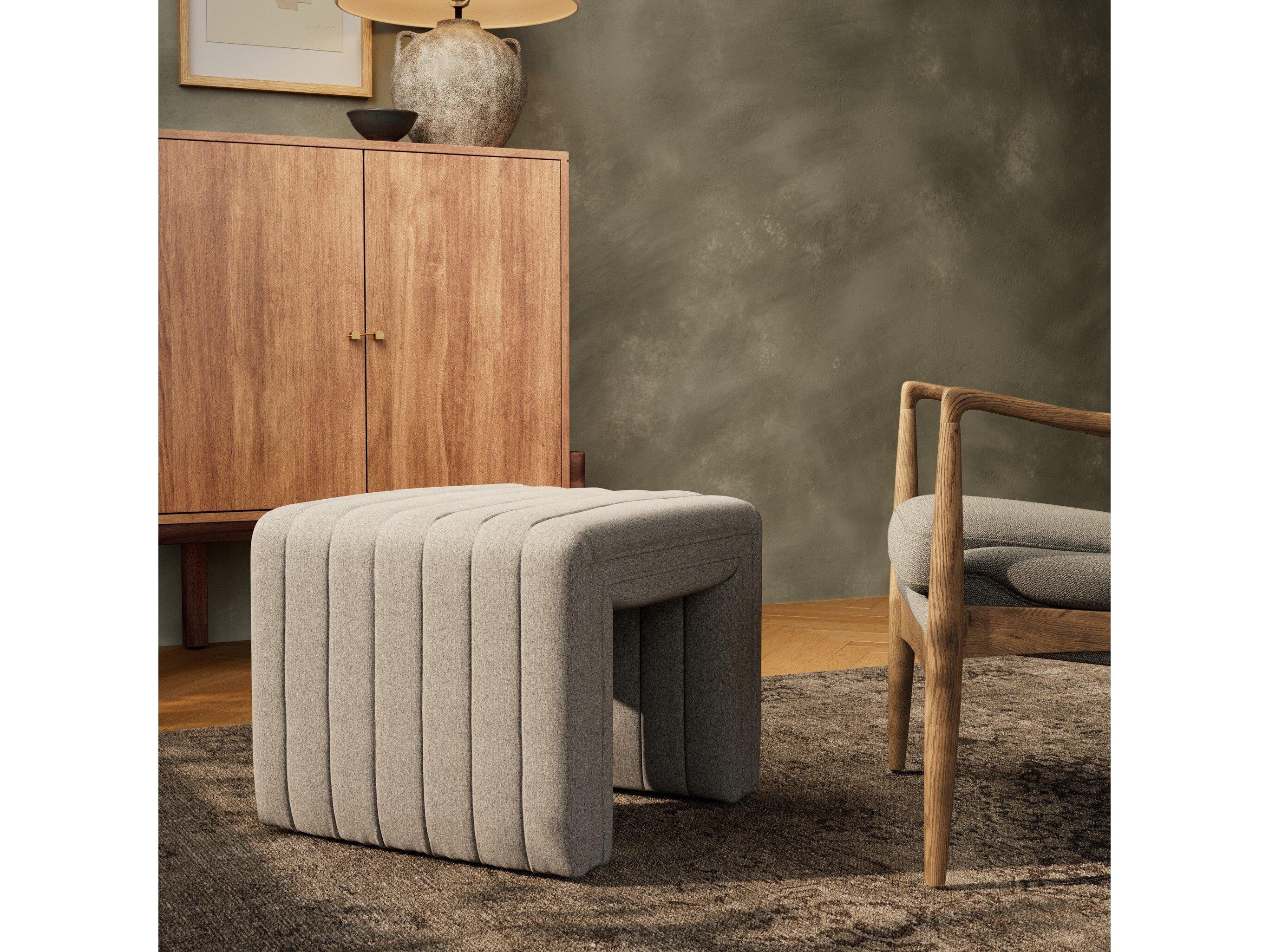 Four Hands Grayson Augustine Orly Natural Beige Upholstered Ottoman