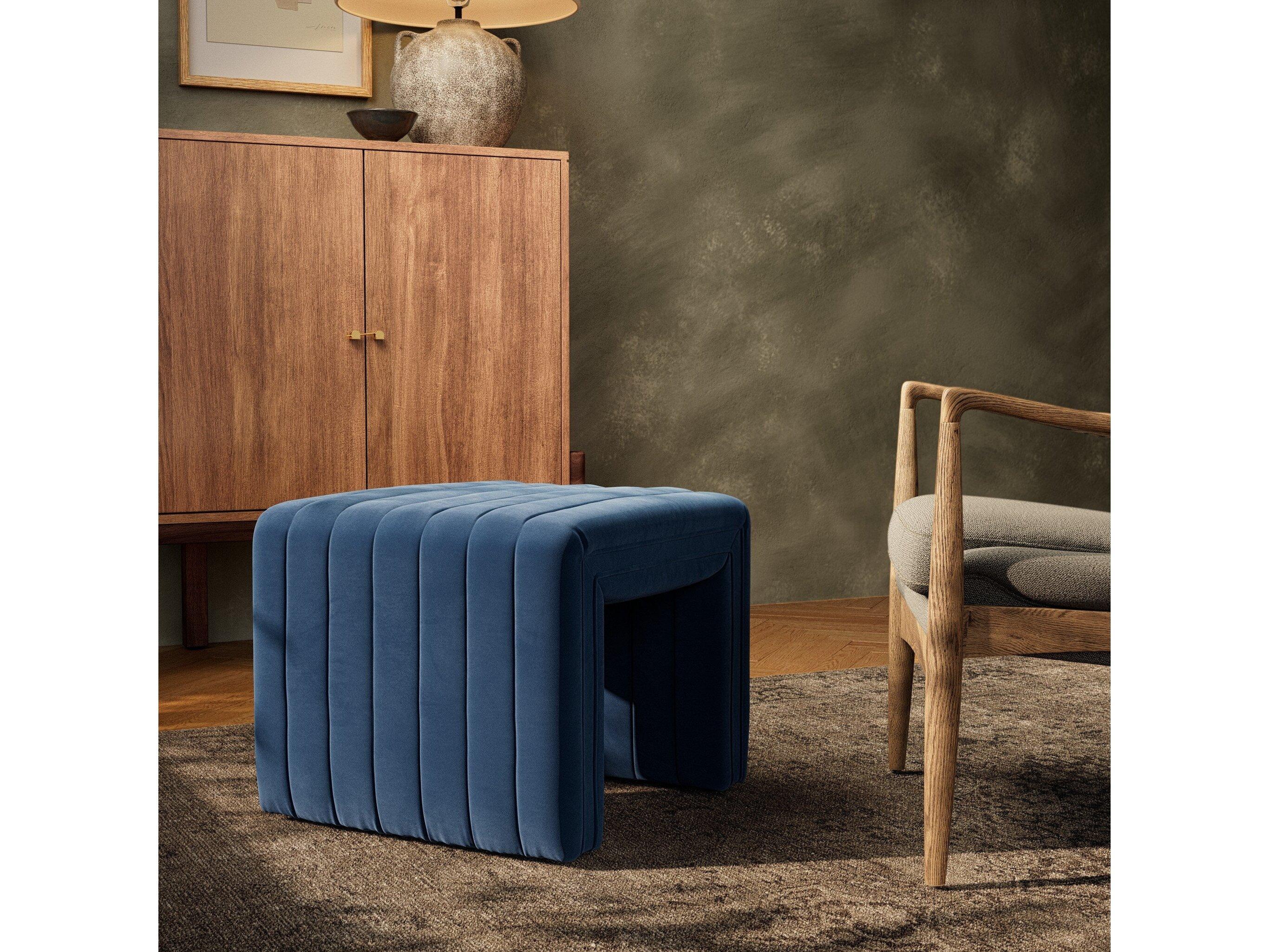 Four Hands Grayson Augustine Sapphire Navy Blue Upholstered Ottoman