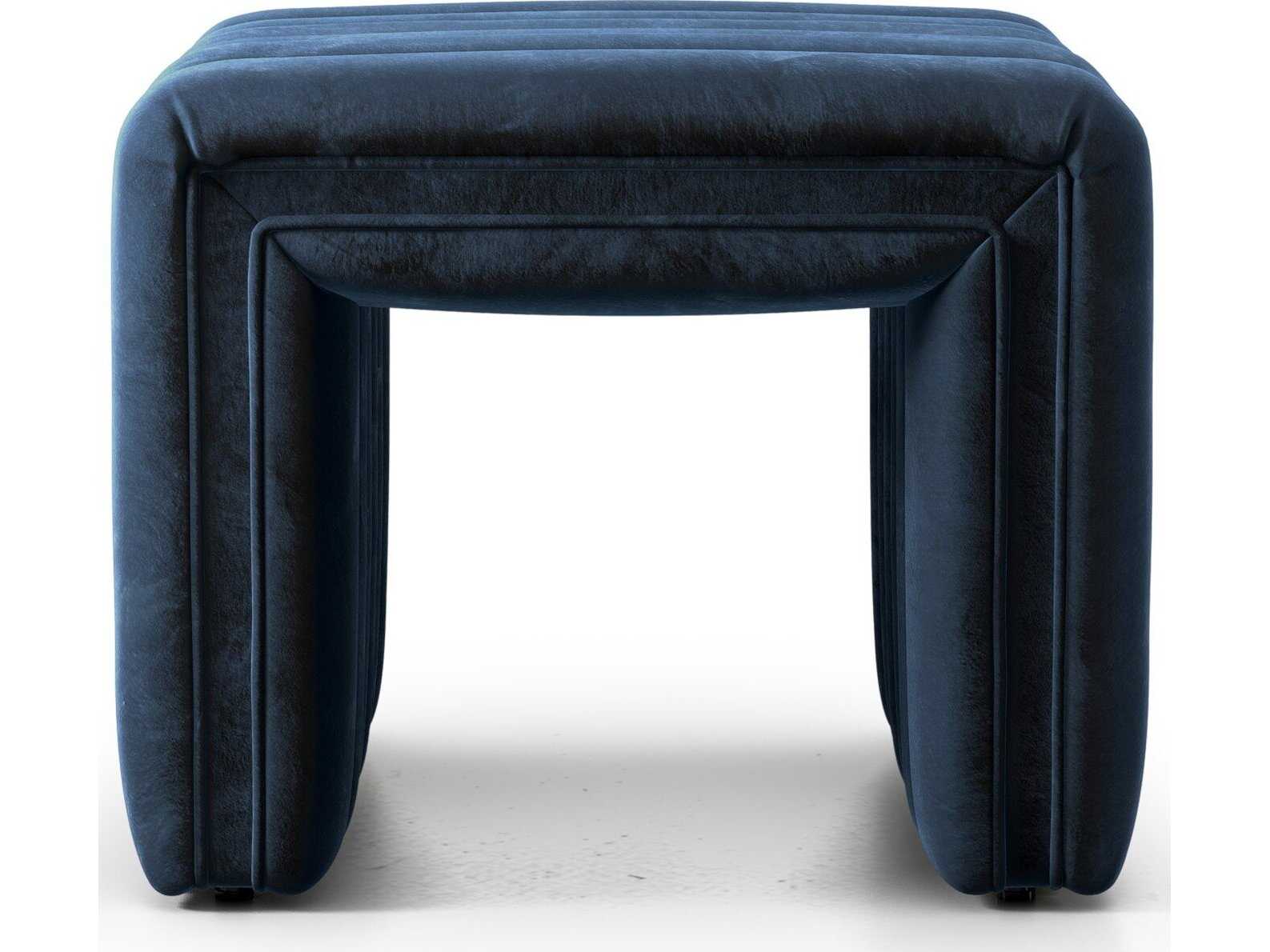 Four Hands Grayson Augustine Sapphire Navy Blue Upholstered Ottoman