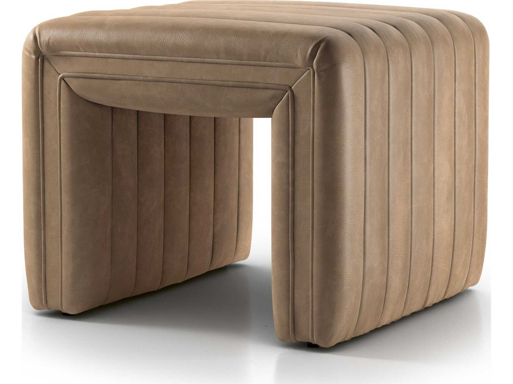 Four Hands Grayson Augustine Palermo Drift Brown Leather Ottoman