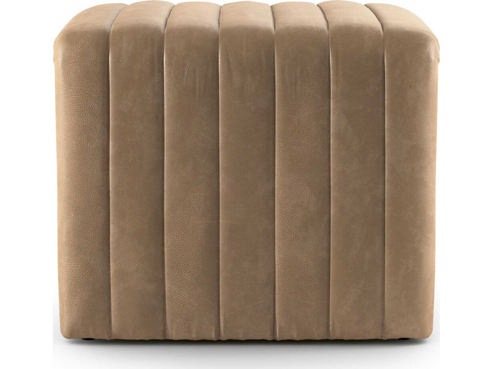Four Hands Grayson Augustine Palermo Drift Brown Leather Ottoman