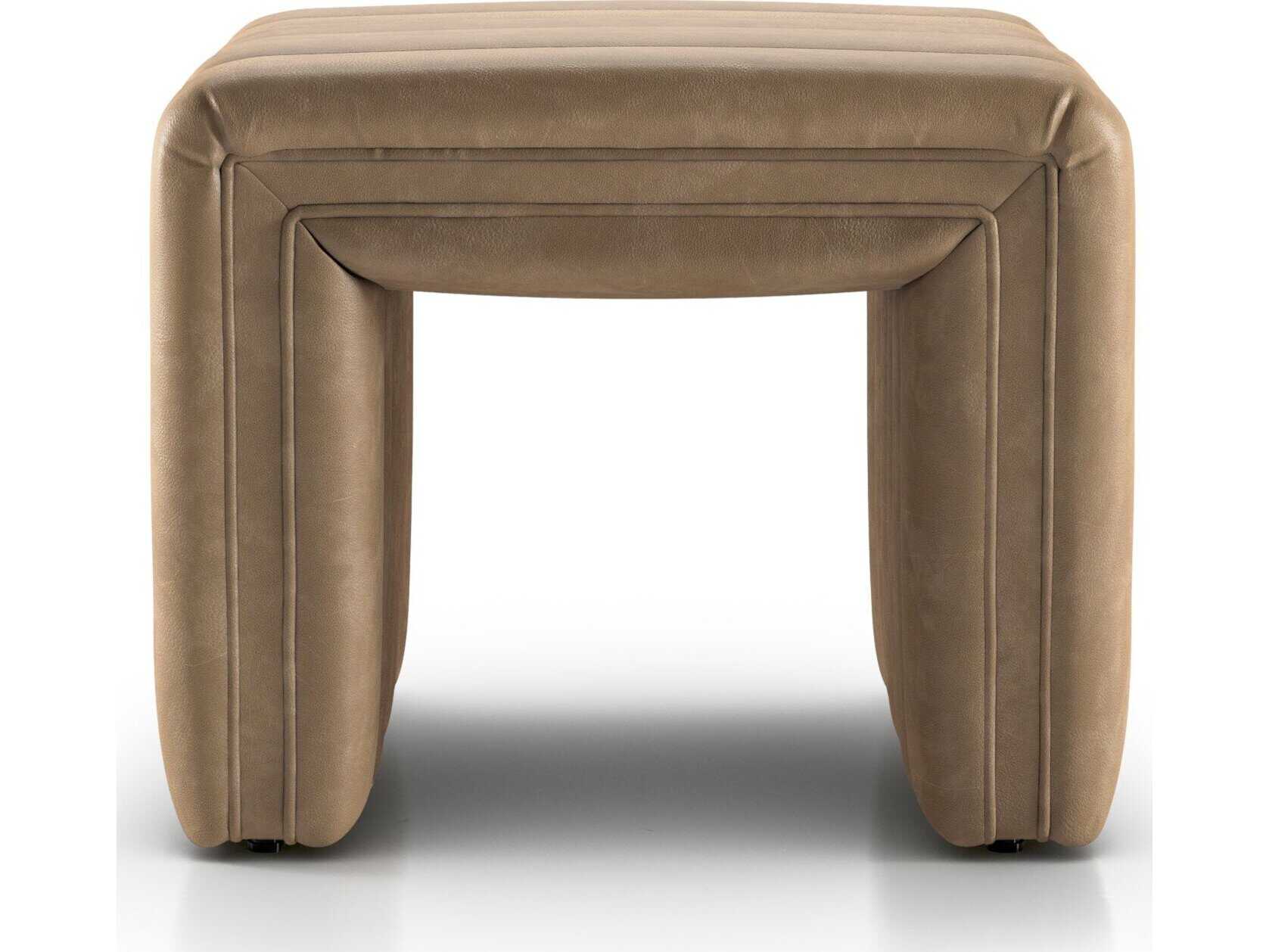 Four Hands Grayson Augustine Palermo Drift Brown Leather Ottoman