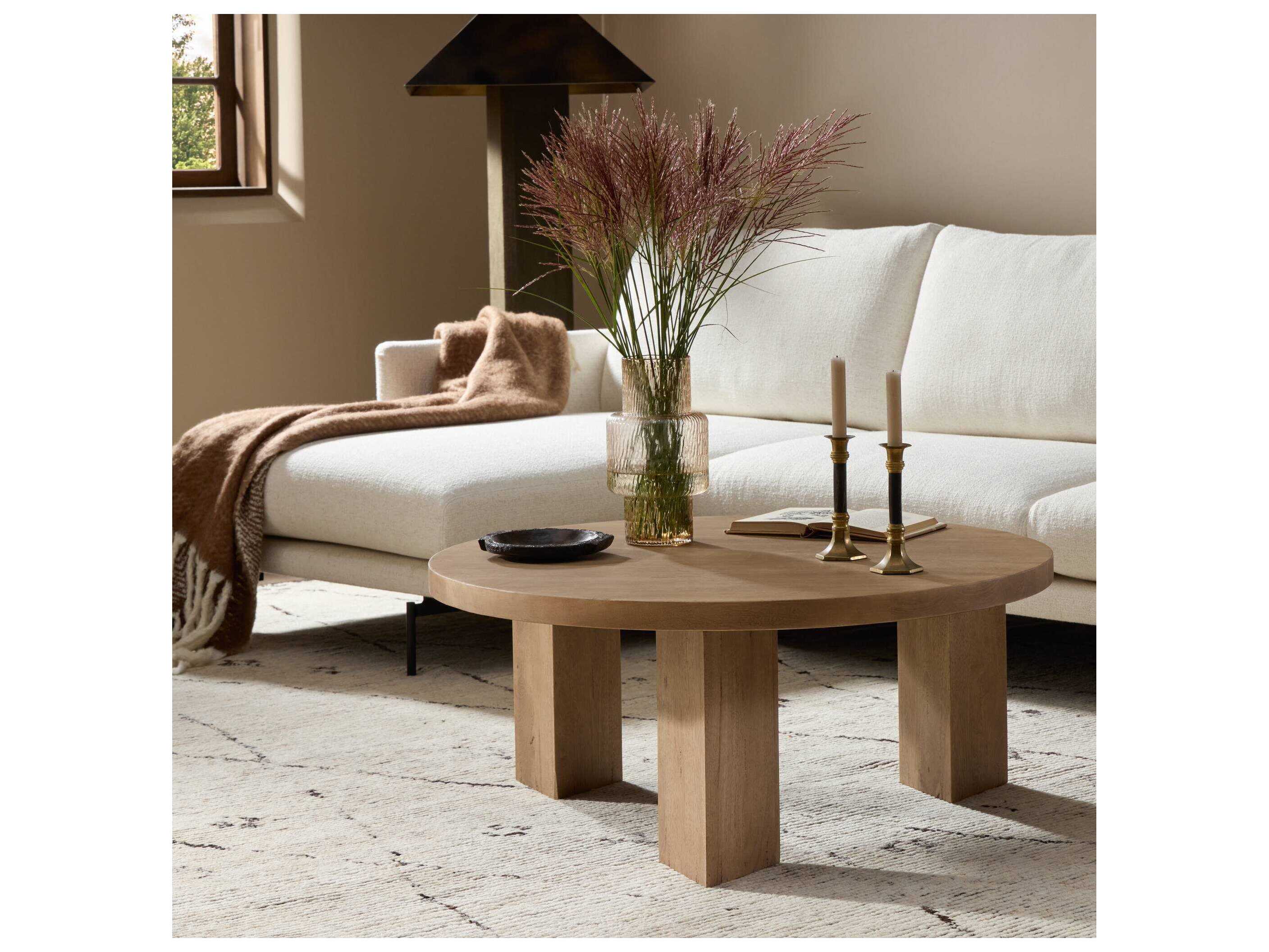 Four Hands Harmon Mesa Round Light Brushed Parawood Coffee Table
