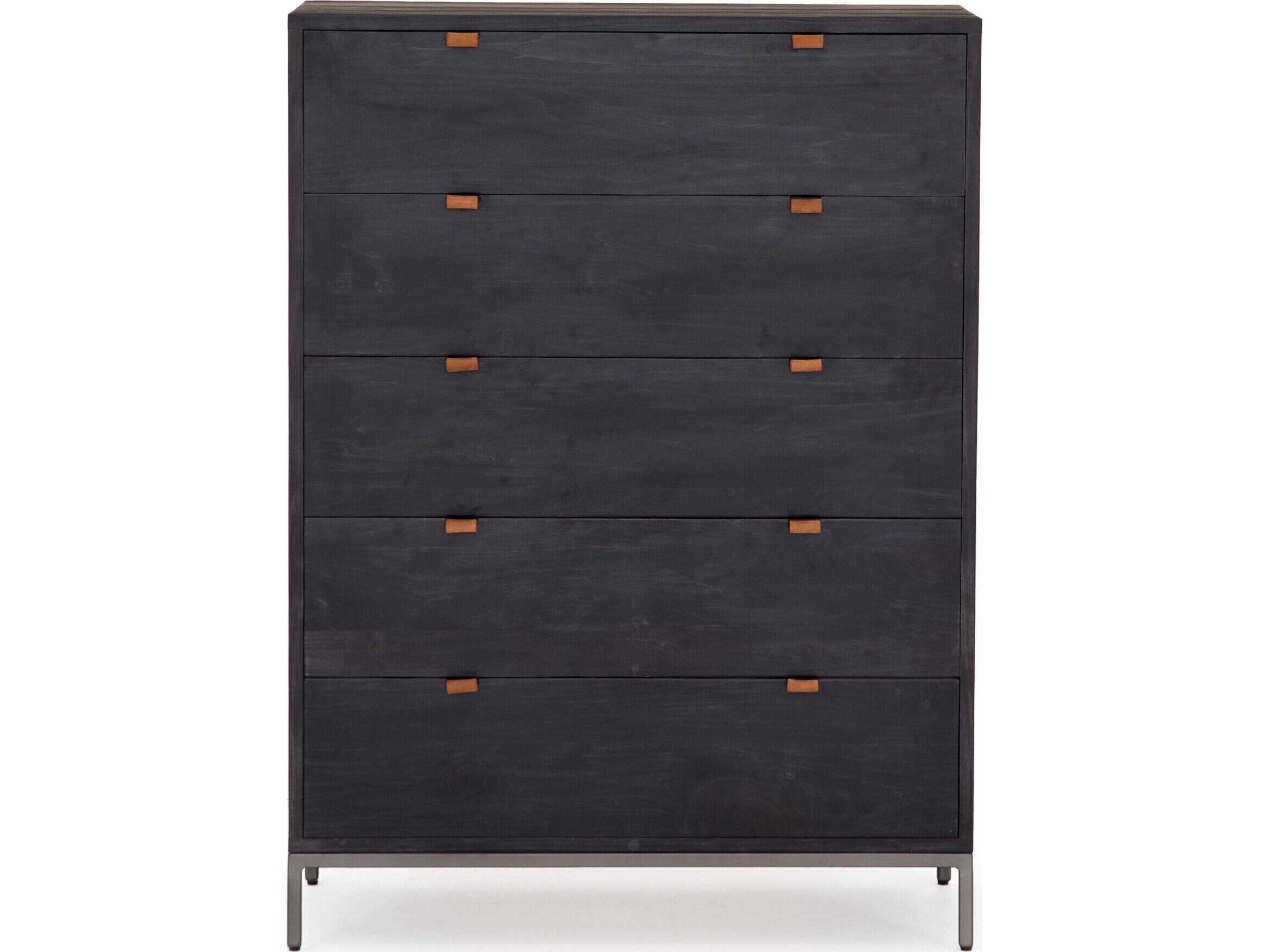 Four Hands Fulton Trey Black Wash Poplar  Wood 5 Drawer Dresser