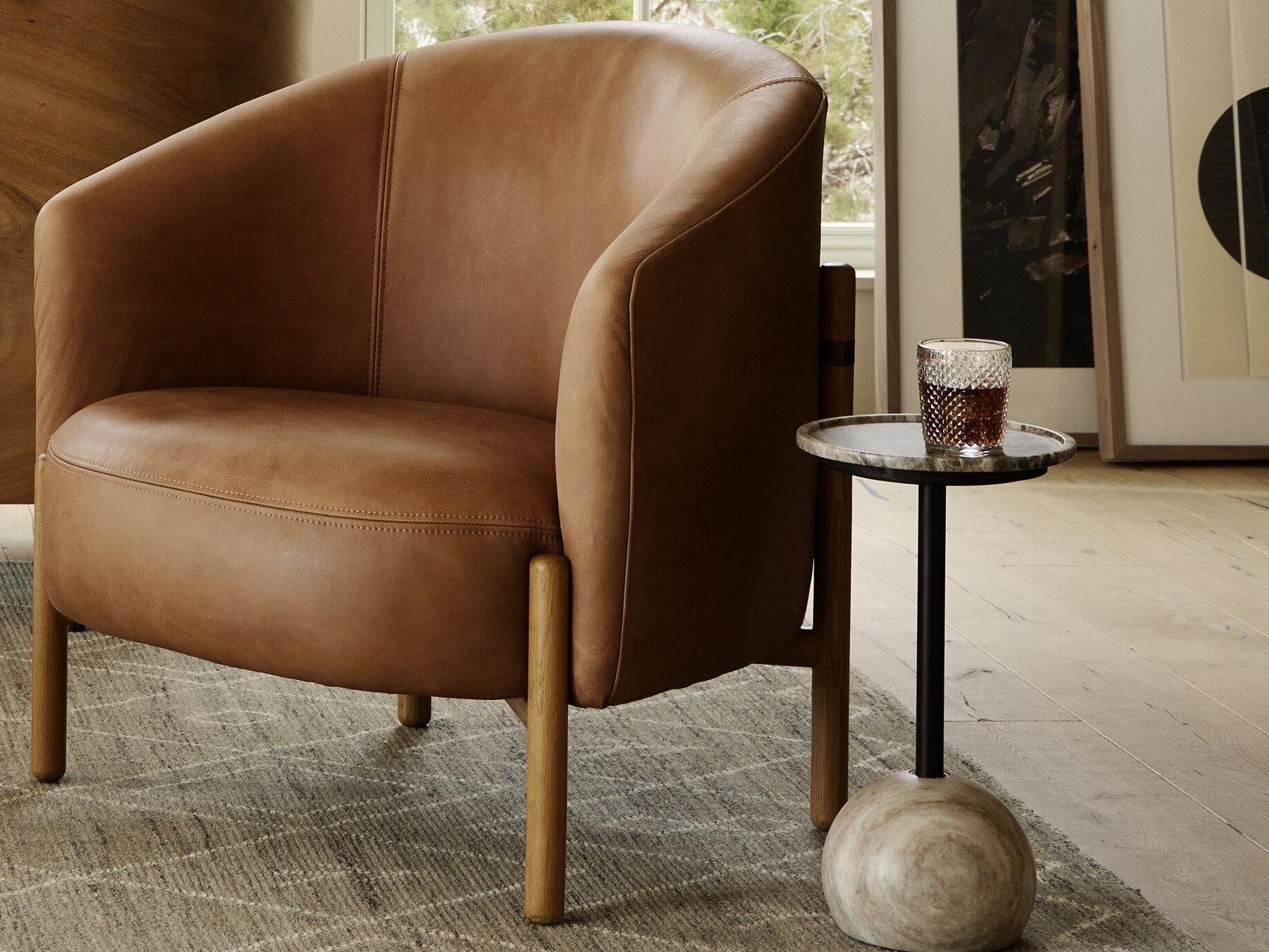 Four Hands Grayson Enfield Brown Leather Accent Chair