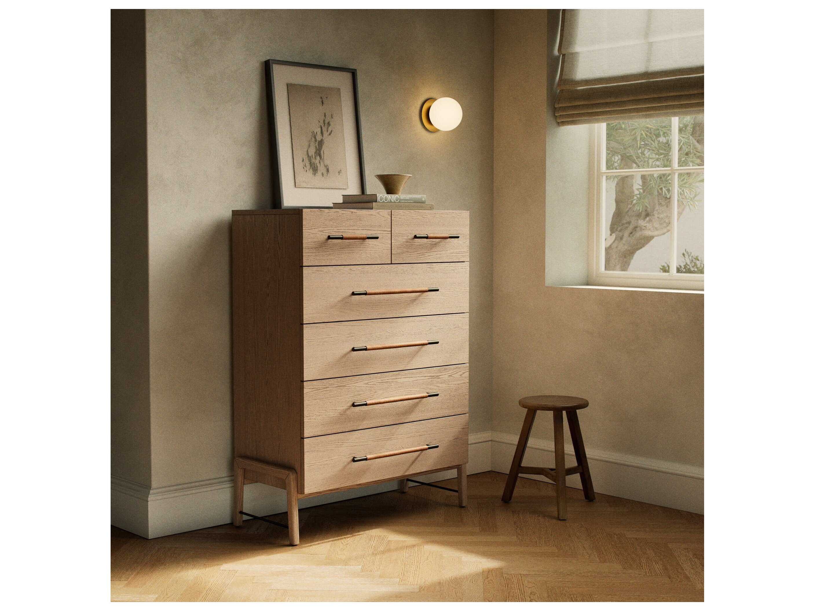 Four Hands Filmore 6-Drawers Yucca Oak Chaps Sand Gunmetal Brown Wood Accent Chest