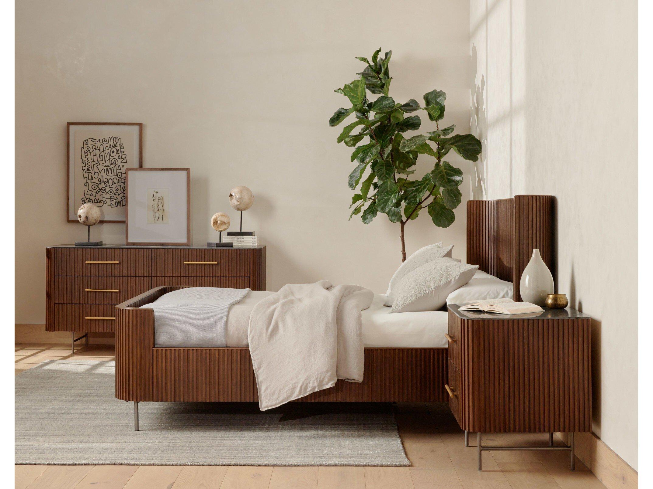 Four Hands Collins Fletcher 2-Drawers Brown Oak Wood Nightstand