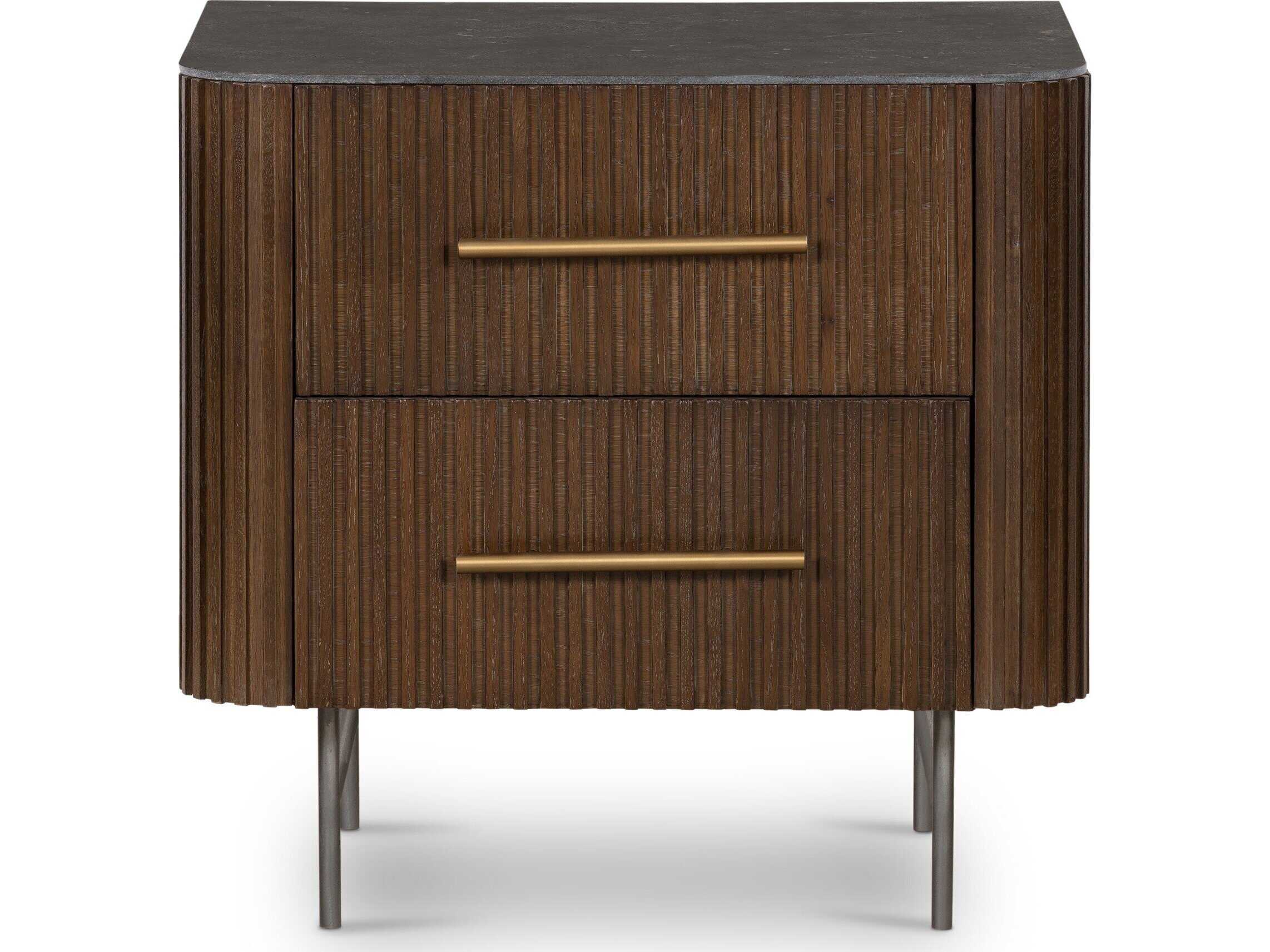 Four Hands Collins Fletcher 2-Drawers Brown Oak Wood Nightstand