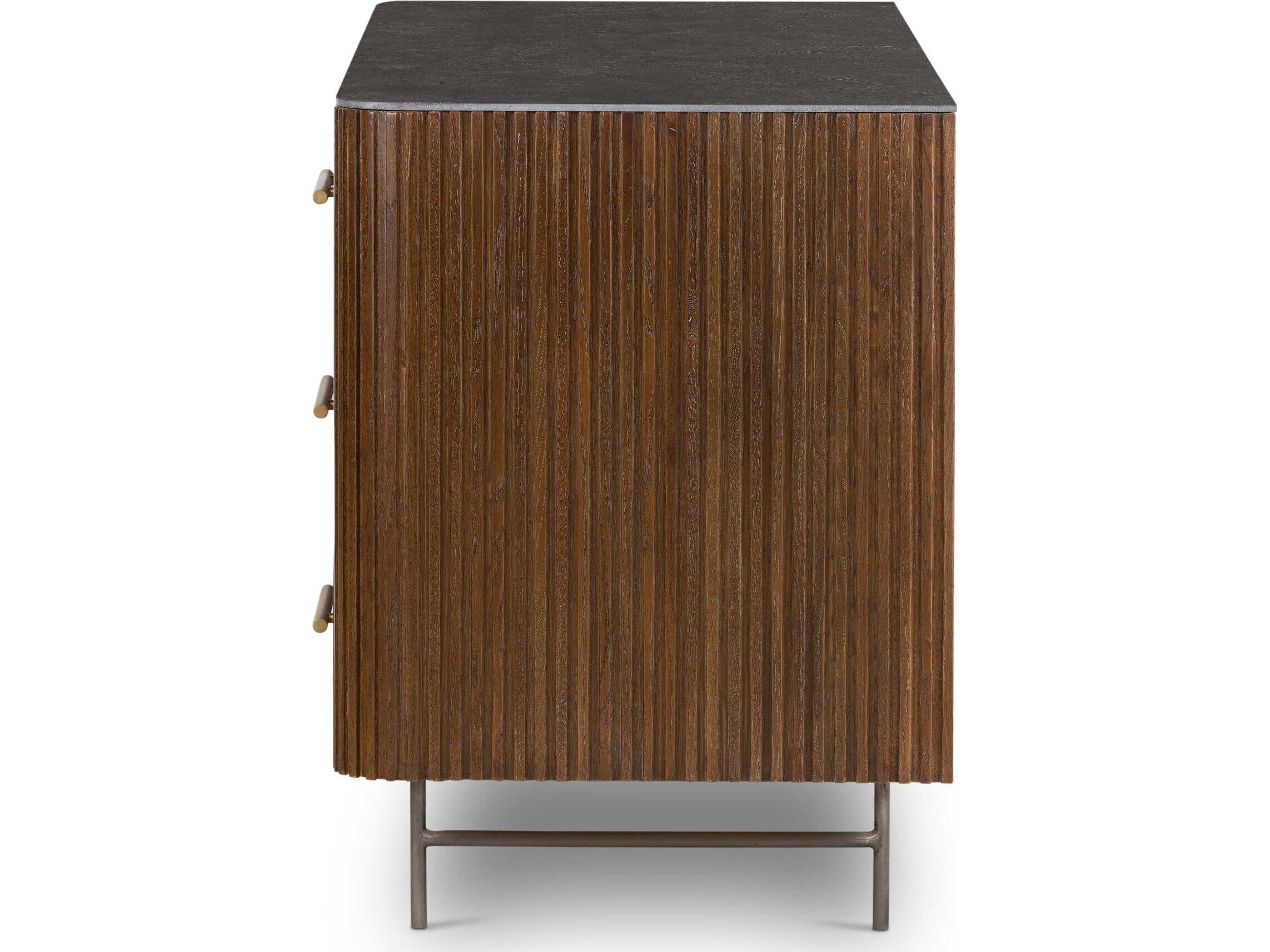 Four Hands Collins Fletcher 6-Drawers Brass Oak Wood Double Dresser