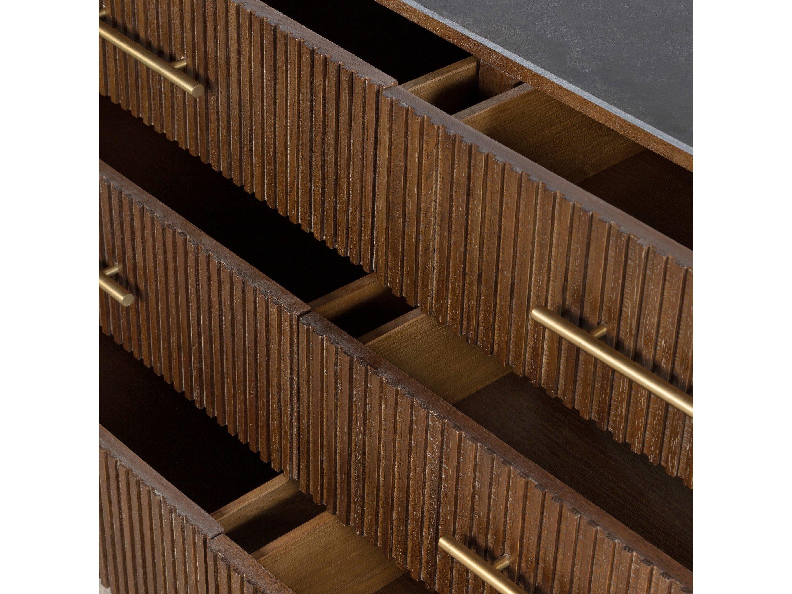 Four Hands Collins Fletcher 6-Drawers Brass Oak Wood Double Dresser