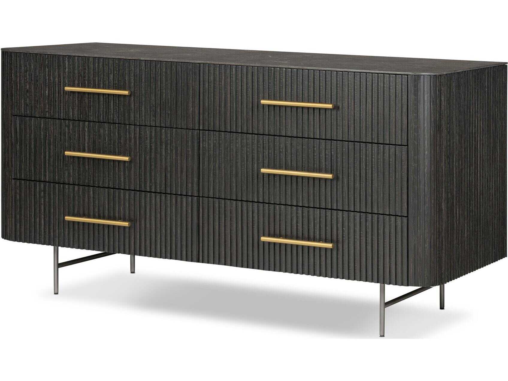 Four Hands Collins Fletcher Distressed Black Oak Wood 6 Drawer Dresser