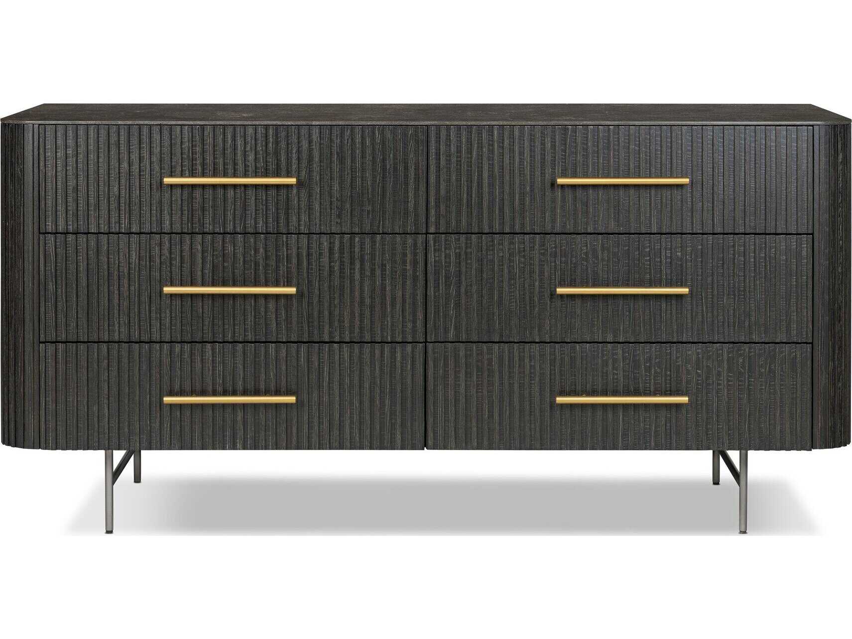 Four Hands Collins Fletcher Distressed Black Oak Wood 6 Drawer Dresser