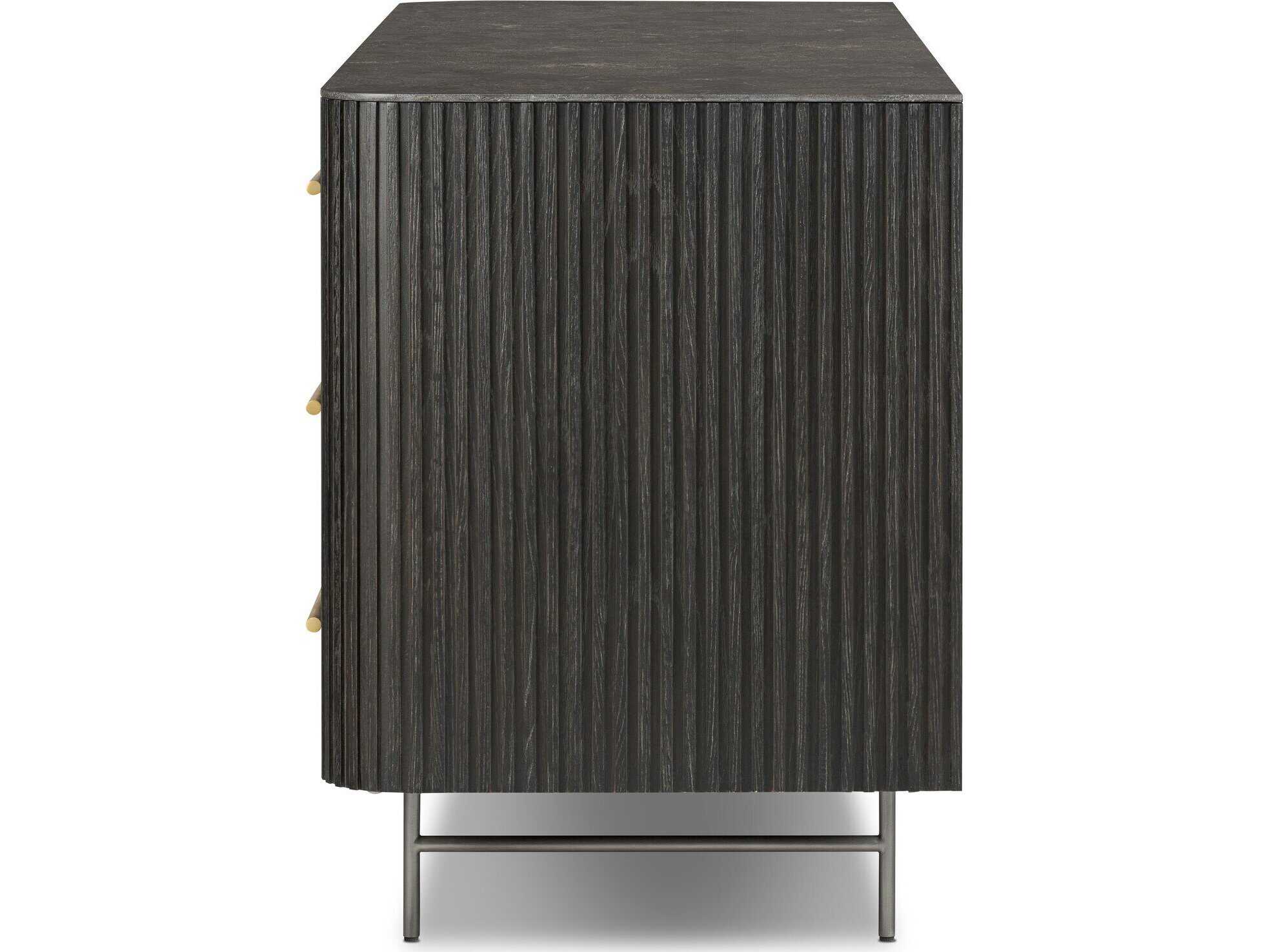 Four Hands Collins Fletcher Distressed Black Oak Wood 6 Drawer Dresser