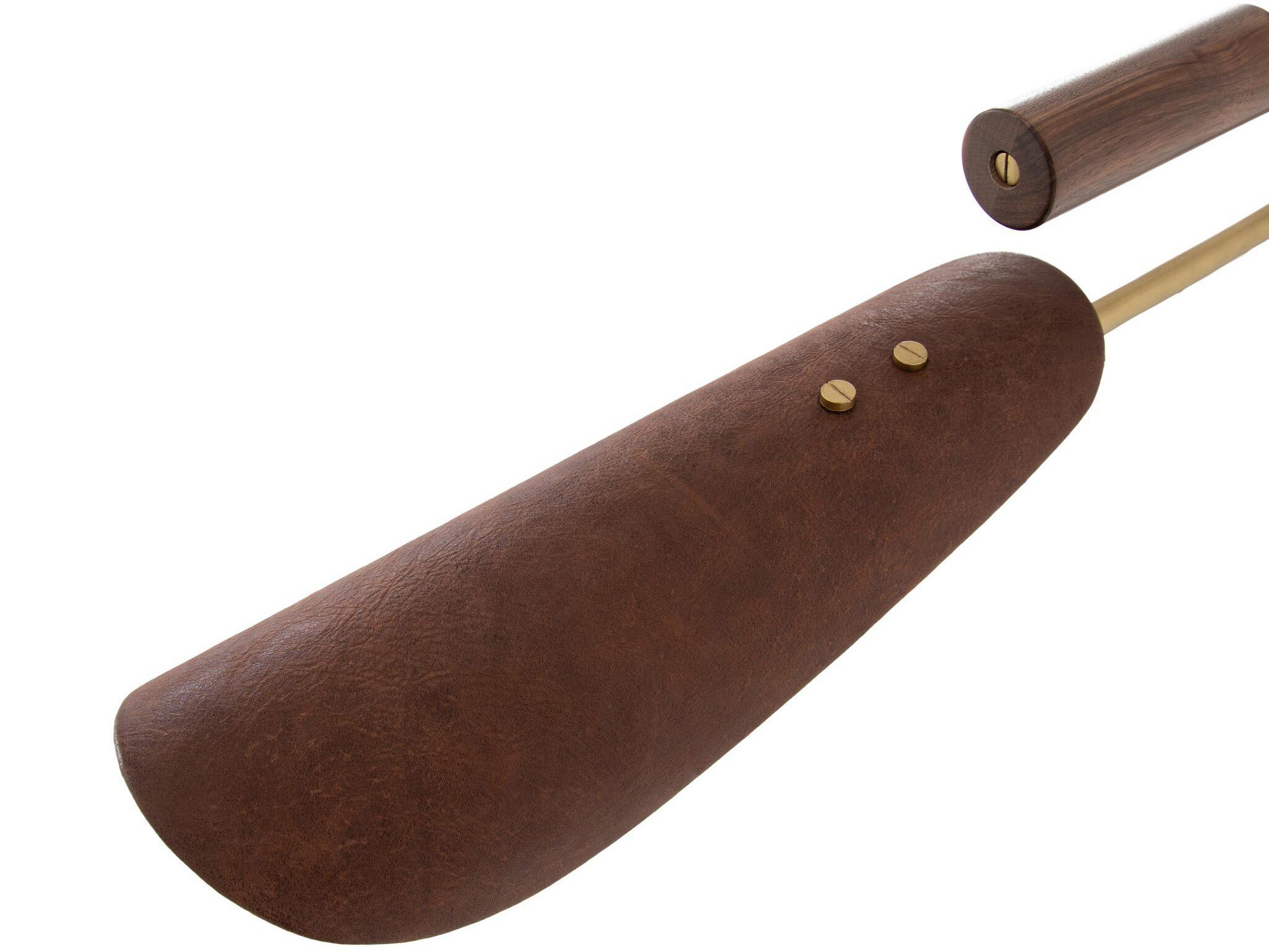 Four Hands Stockton 3-Light Dark Brown Leather Antique Brass LED Linear Chandelier