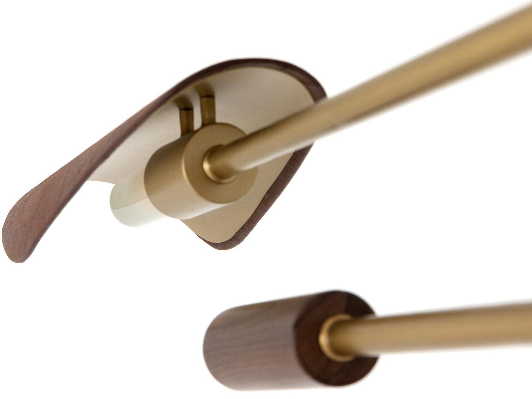 Four Hands Stockton 3-Light Dark Brown Leather Antique Brass LED Linear Chandelier