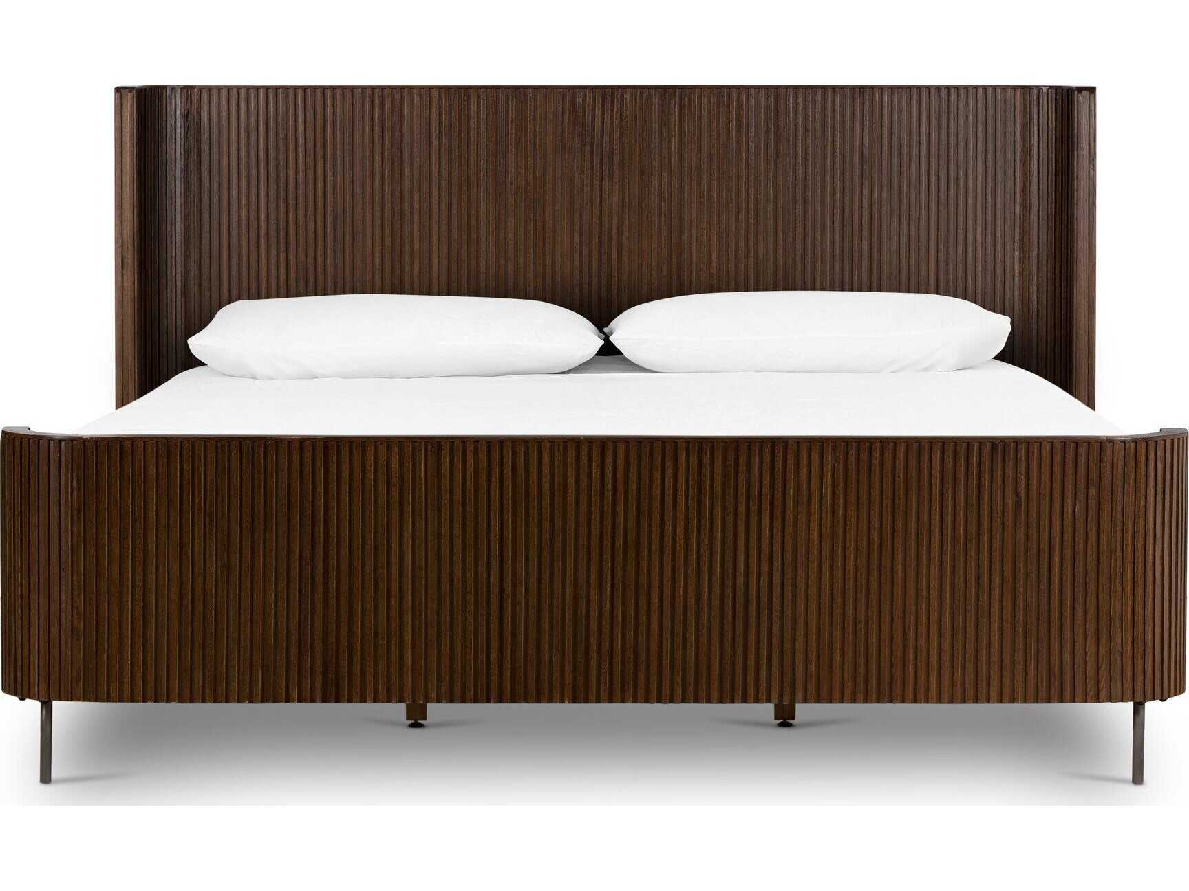 Four Hands Collins Fletcher Brown Oak Wood King Panel Bed