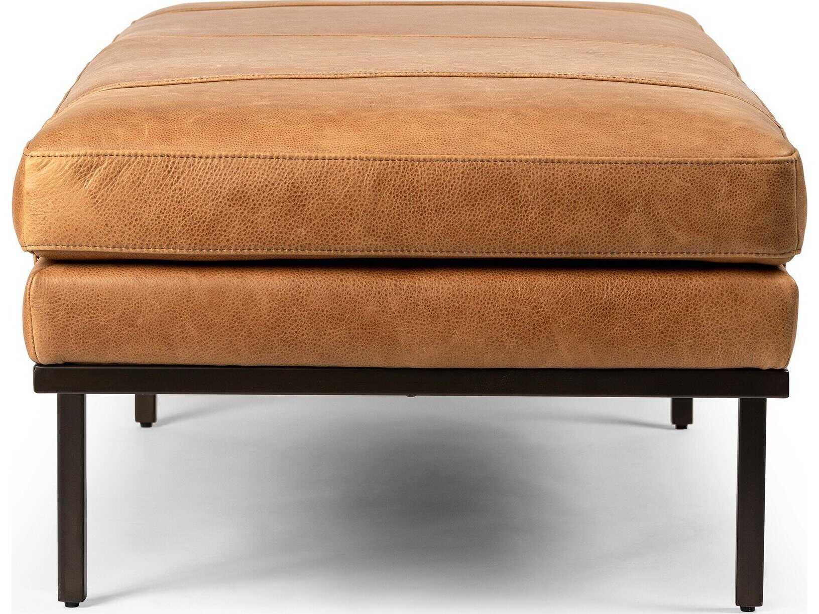 Four Hands Westgate Gunmetal Palermo Cognac Brown Leather Accent Bench
