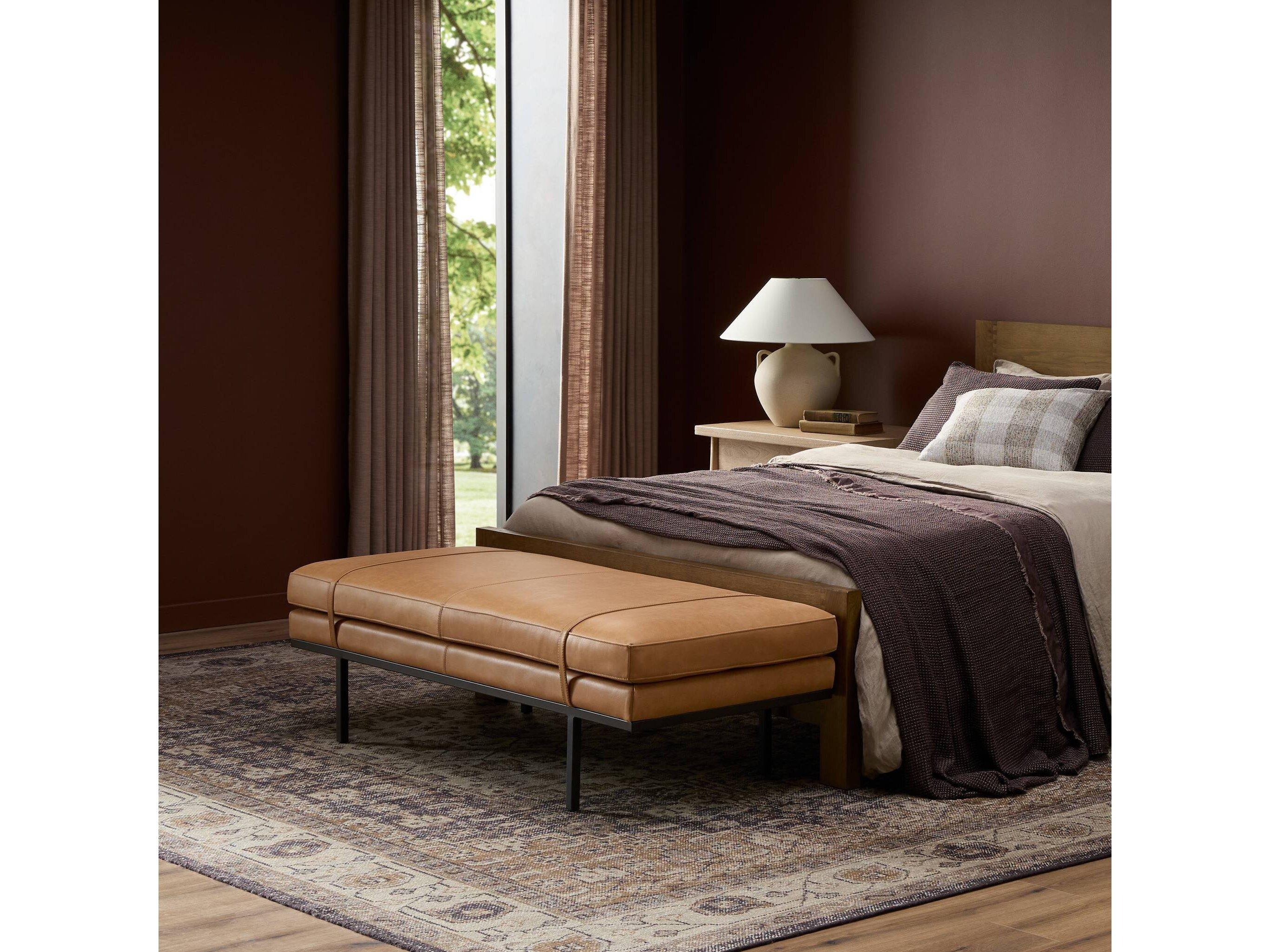 Four Hands Westgate Gunmetal Palermo Cognac Brown Leather Accent Bench