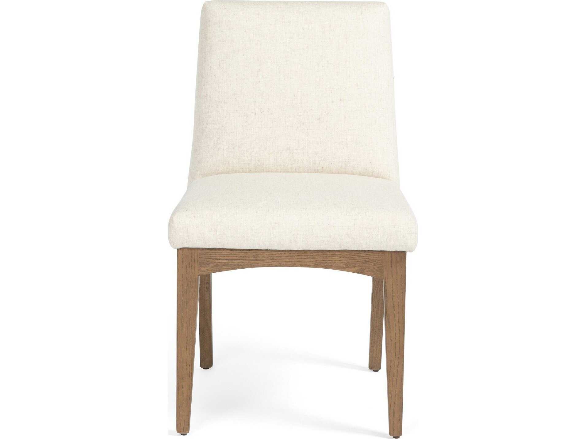Four Hands Wells Elsie Oak Wood White Upholstered Side Dining Chair