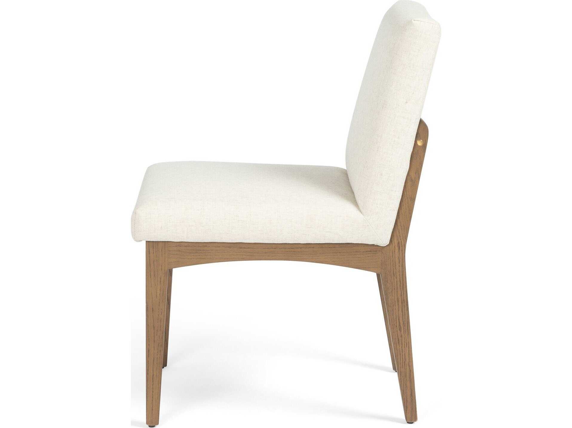 Four Hands Wells Elsie Oak Wood White Upholstered Side Dining Chair