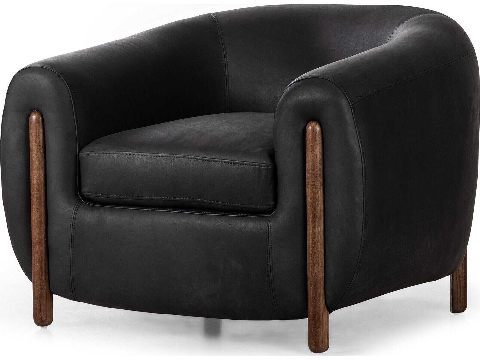 Four Hands Caswell Lyla Black Leather Accent Chair