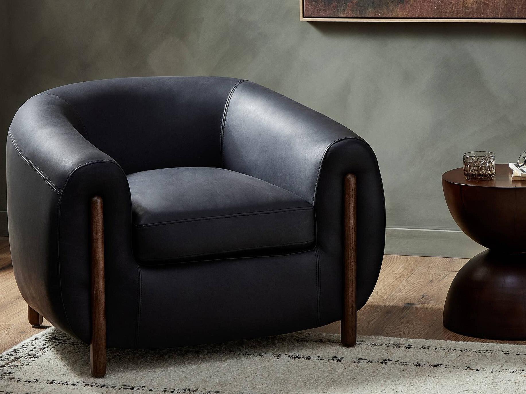Four Hands Caswell Lyla Black Leather Accent Chair