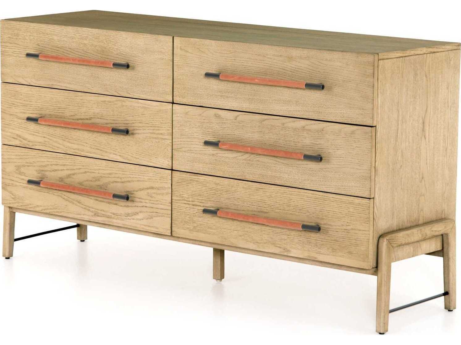 Four Hands Filmore Rosedale 6-Drawers Brown Oak Wood Double Dresser