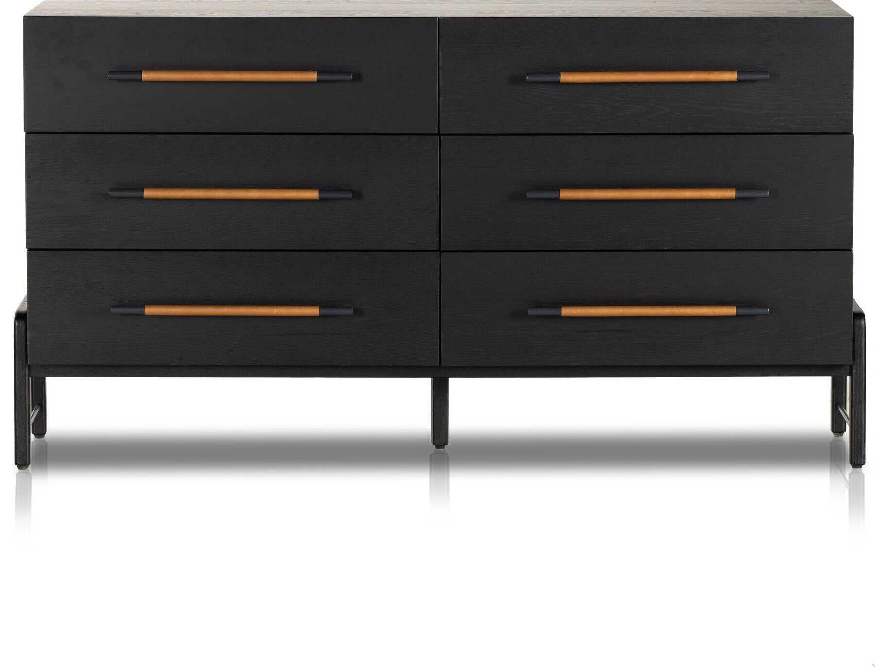 Four Hands Filmore Rosedale 6-Drawers Black Oak Wood Double Dresser