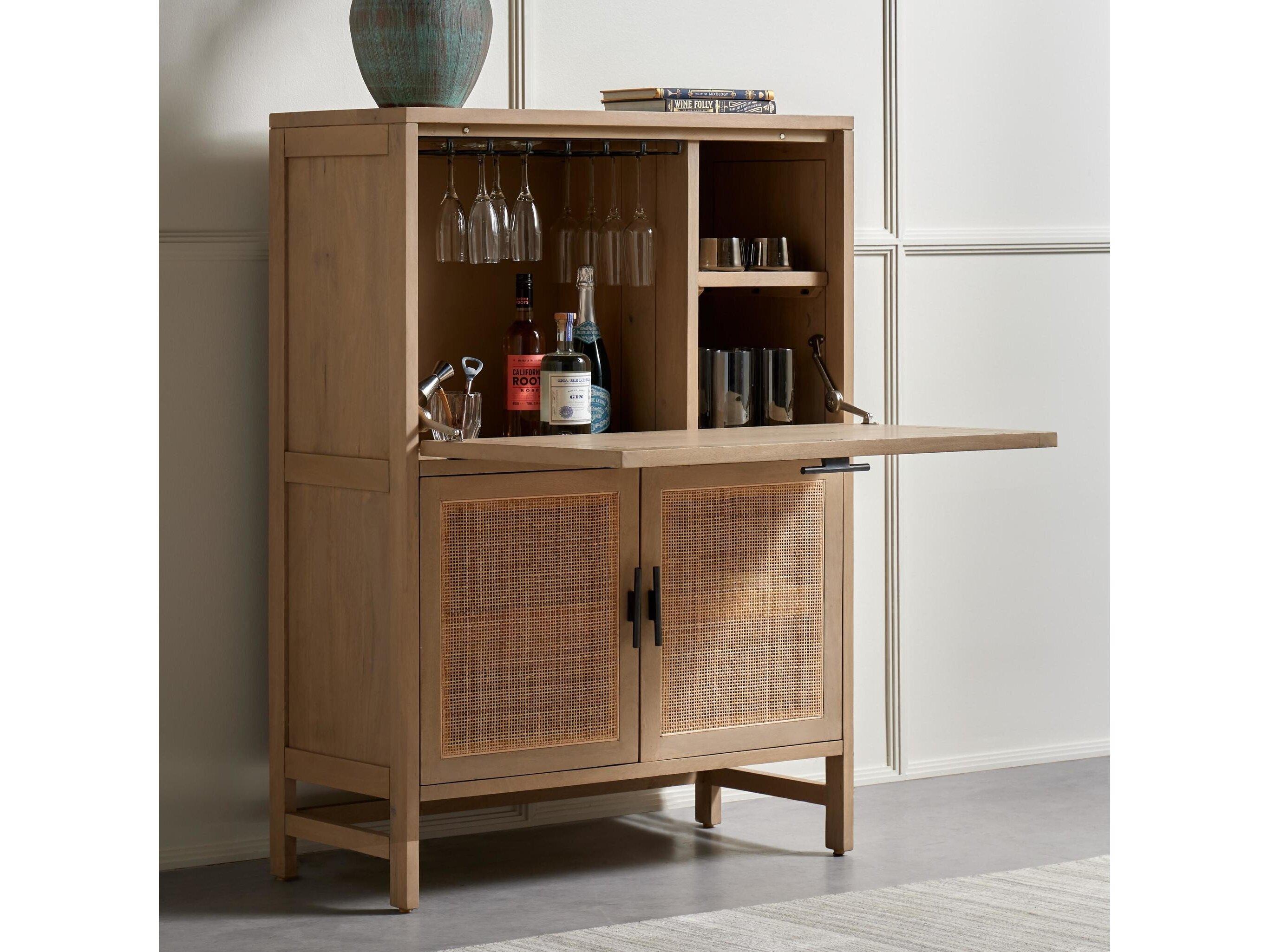 Four Hands Leighton Mango Wood Gunmetal Natural Cane Bar Cabinet