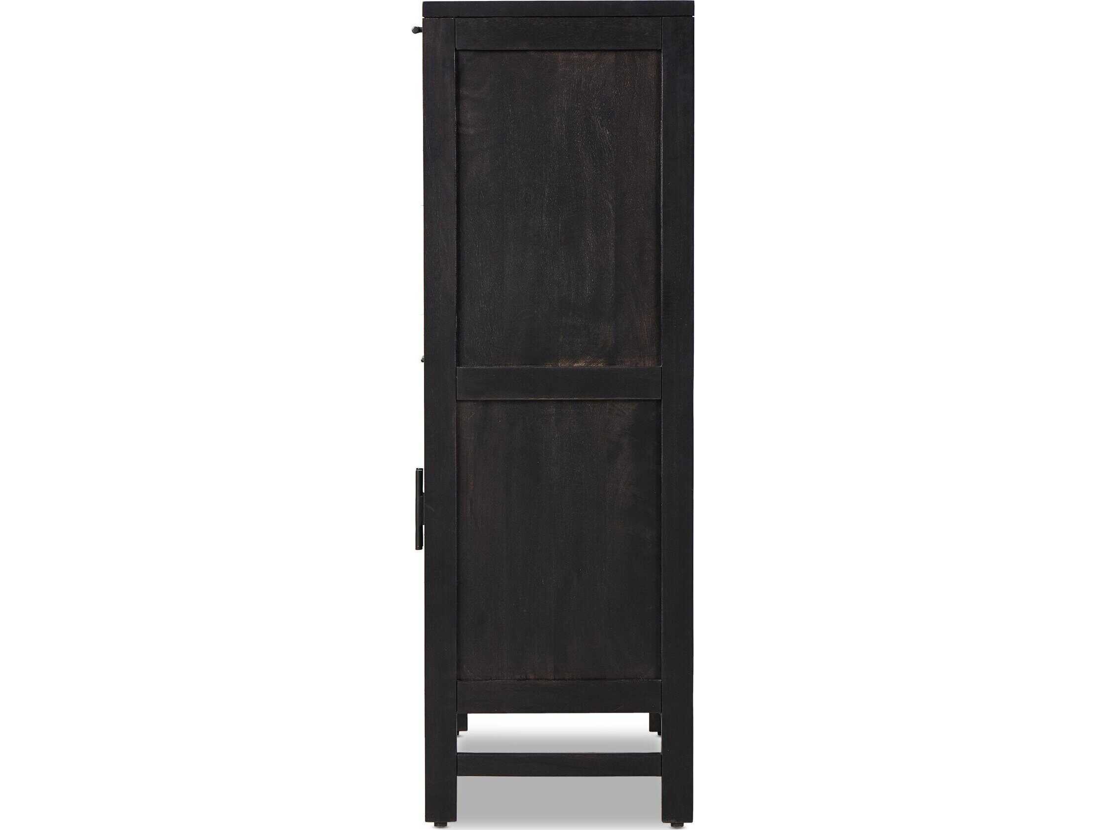 Four Hands Leighton Caprice Black Wash Mango  Wood Bar Cabinet