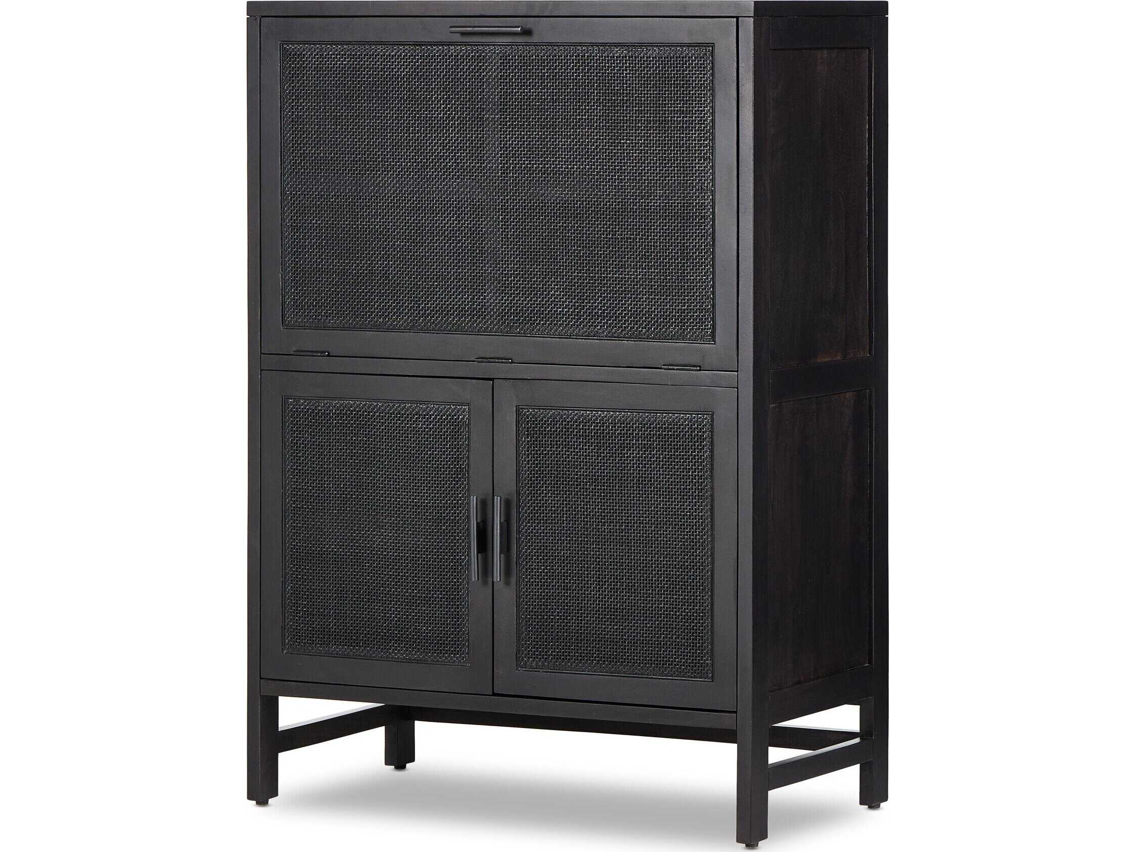 Four Hands Leighton Caprice Black Wash Mango  Wood Bar Cabinet