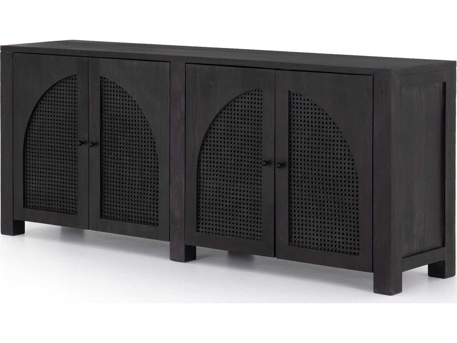 Four Hands Leighton Tilda 78" Mango Wood Black Wash Iron Circle Cane Sideboard