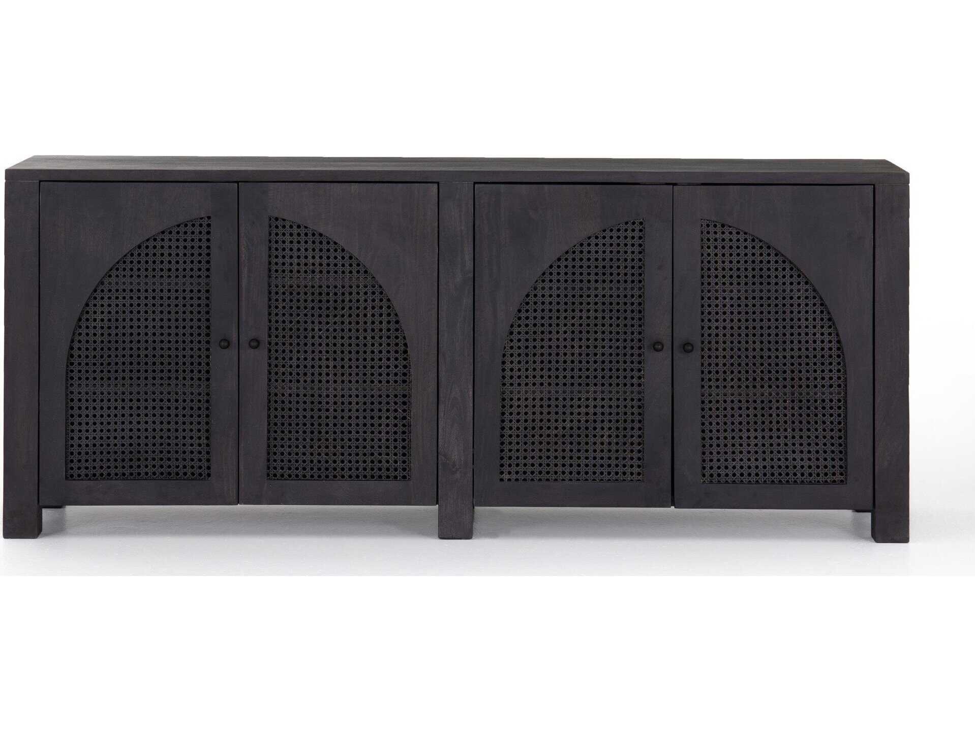 Four Hands Leighton Tilda 78" Mango Wood Black Wash Iron Circle Cane Sideboard