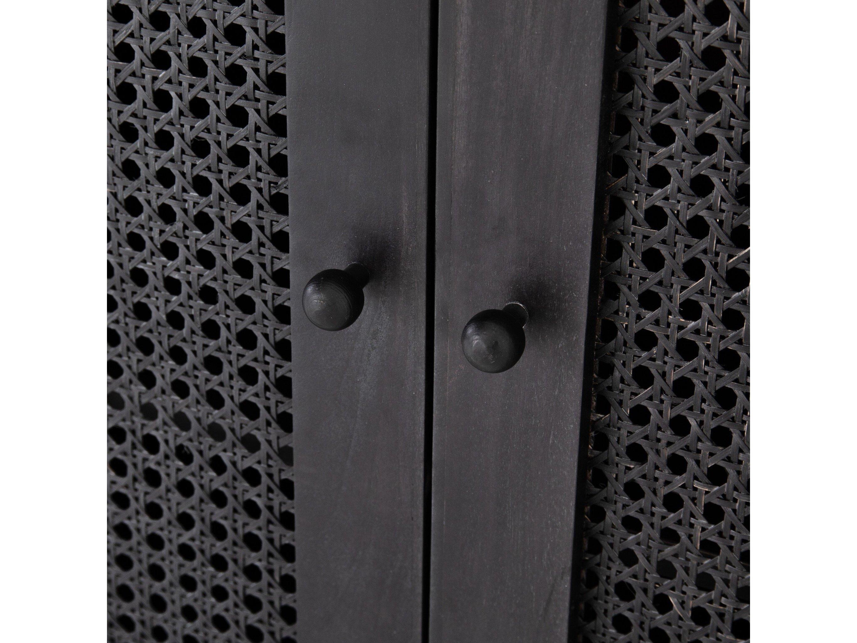 Four Hands Leighton Tilda 78" Mango Wood Black Wash Iron Circle Cane Sideboard