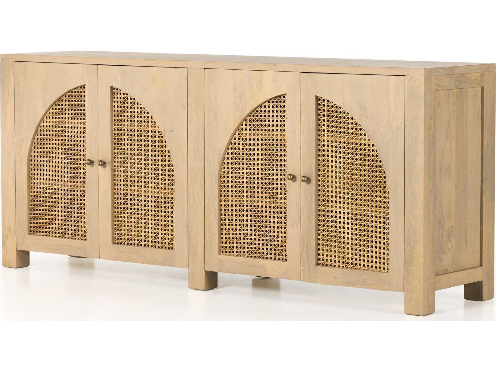 Four Hands Leighton Tilda 78" Mango Wood Natural Satin Brass Circle Cane Sideboard