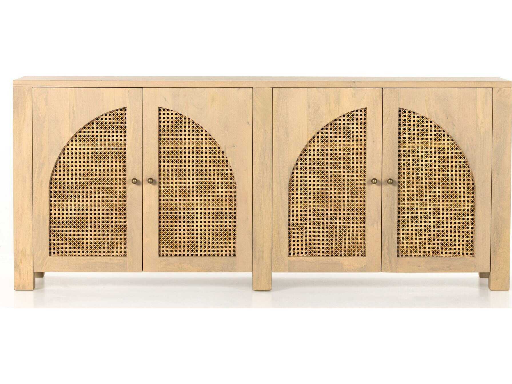Four Hands Leighton Tilda 78" Mango Wood Natural Satin Brass Circle Cane Sideboard