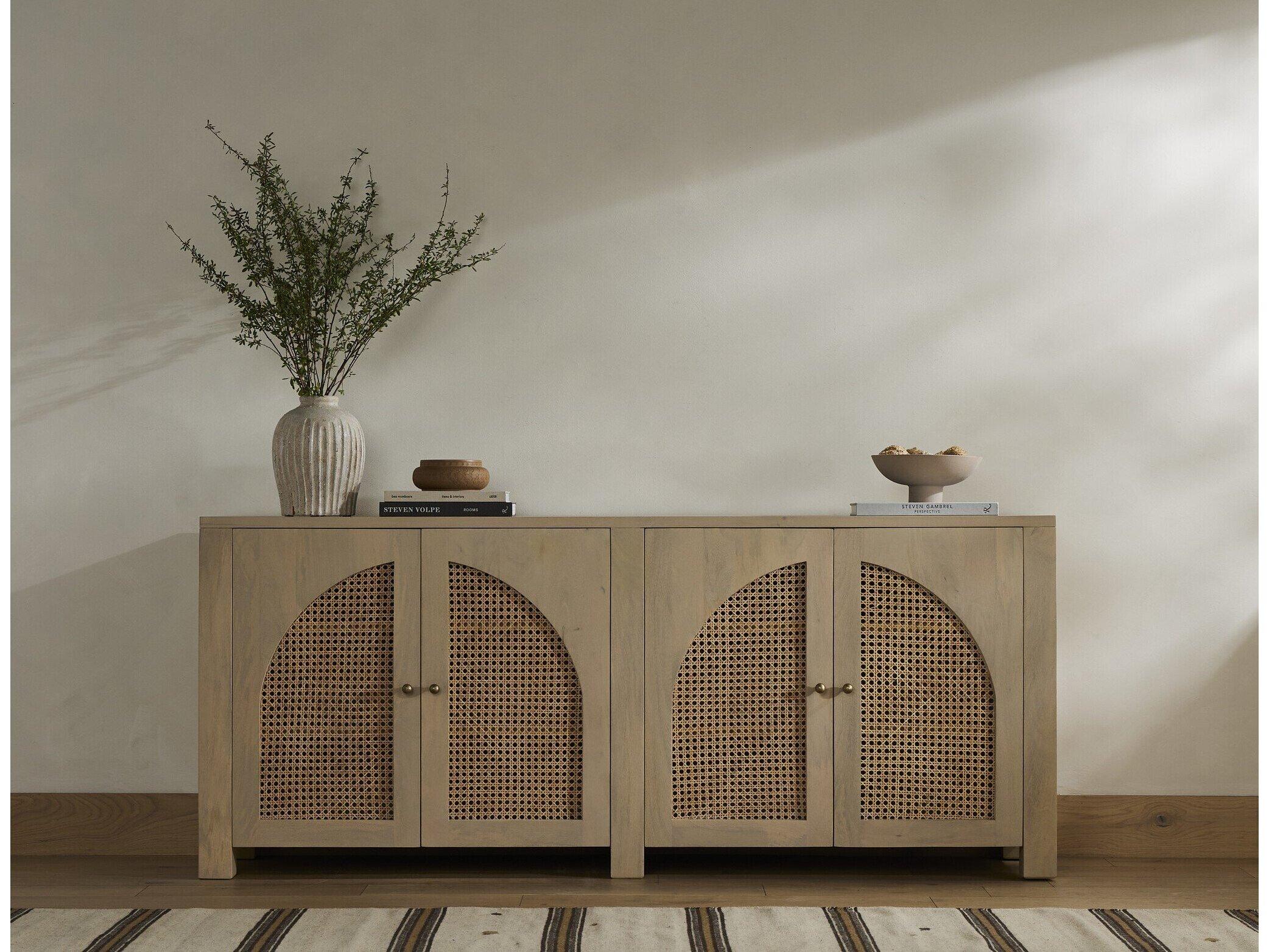 Four Hands Leighton Tilda 78" Mango Wood Natural Satin Brass Circle Cane Sideboard