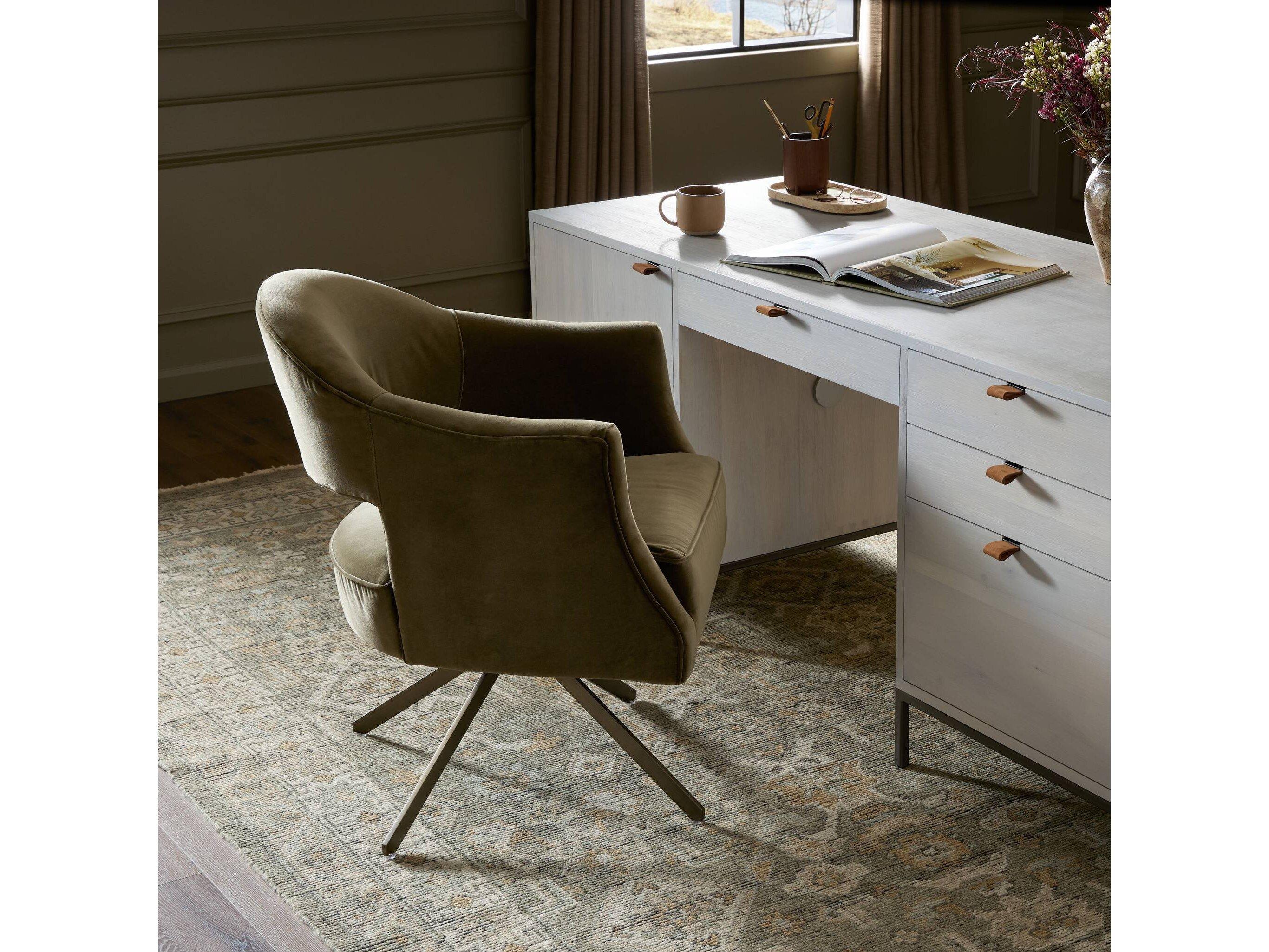 Four Hands Grayson Brown Upholstered Swivel Computer Office Chair