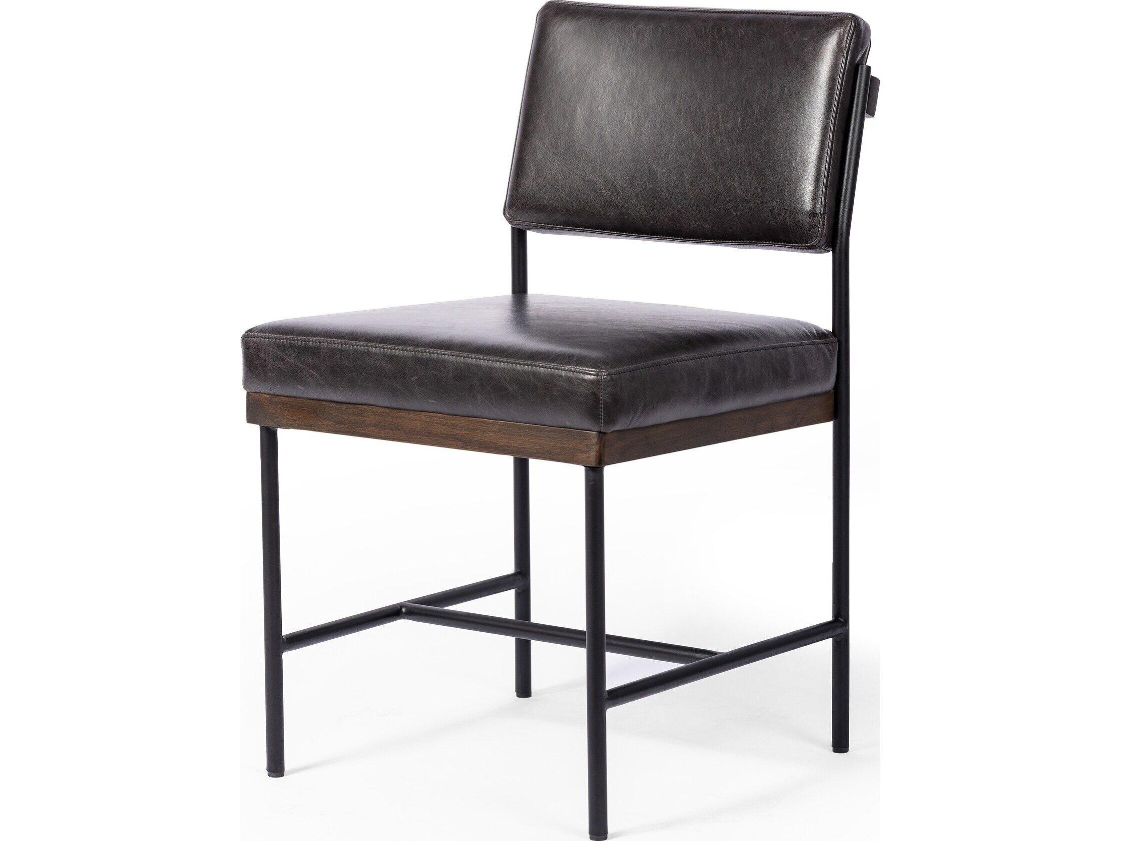 Four Hands Ashford Benton Sonoma Black Leather Oak Wood Dining Chair