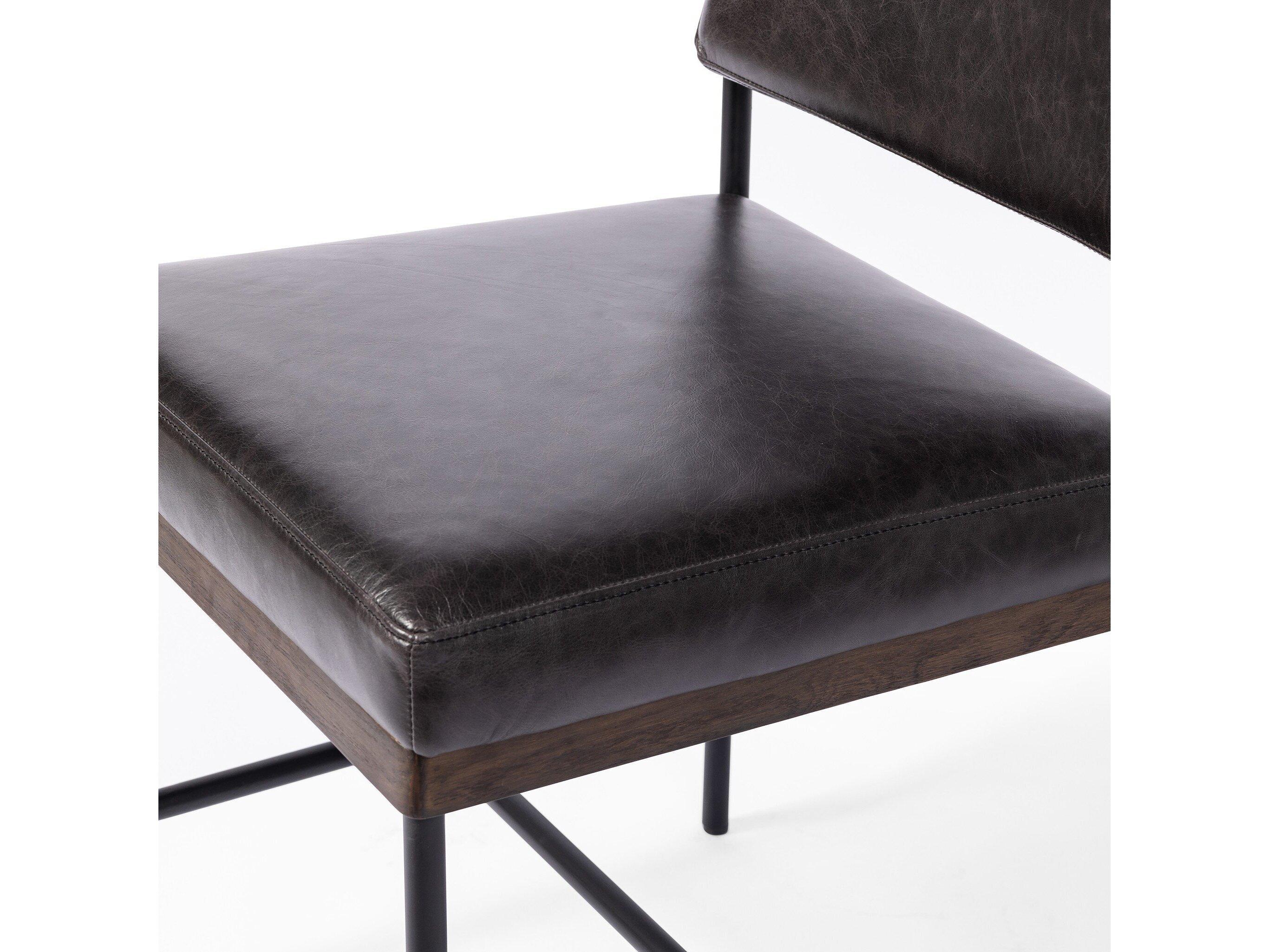 Four Hands Ashford Benton Sonoma Black Leather Oak Wood Dining Chair