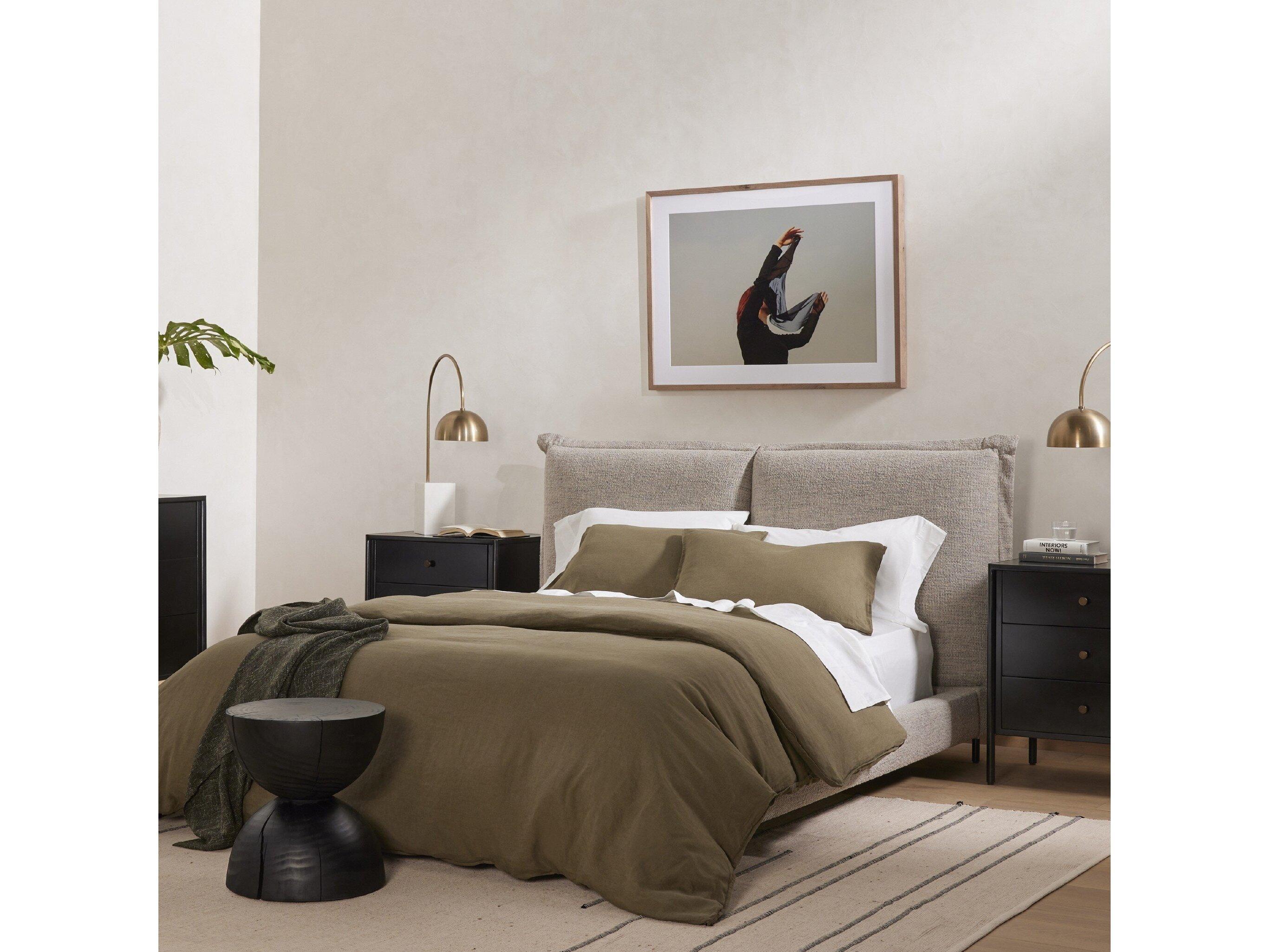 Four Hands Easton Inwood Merino Porcelain Gunmetal Gray Upholstered King Platform Bed