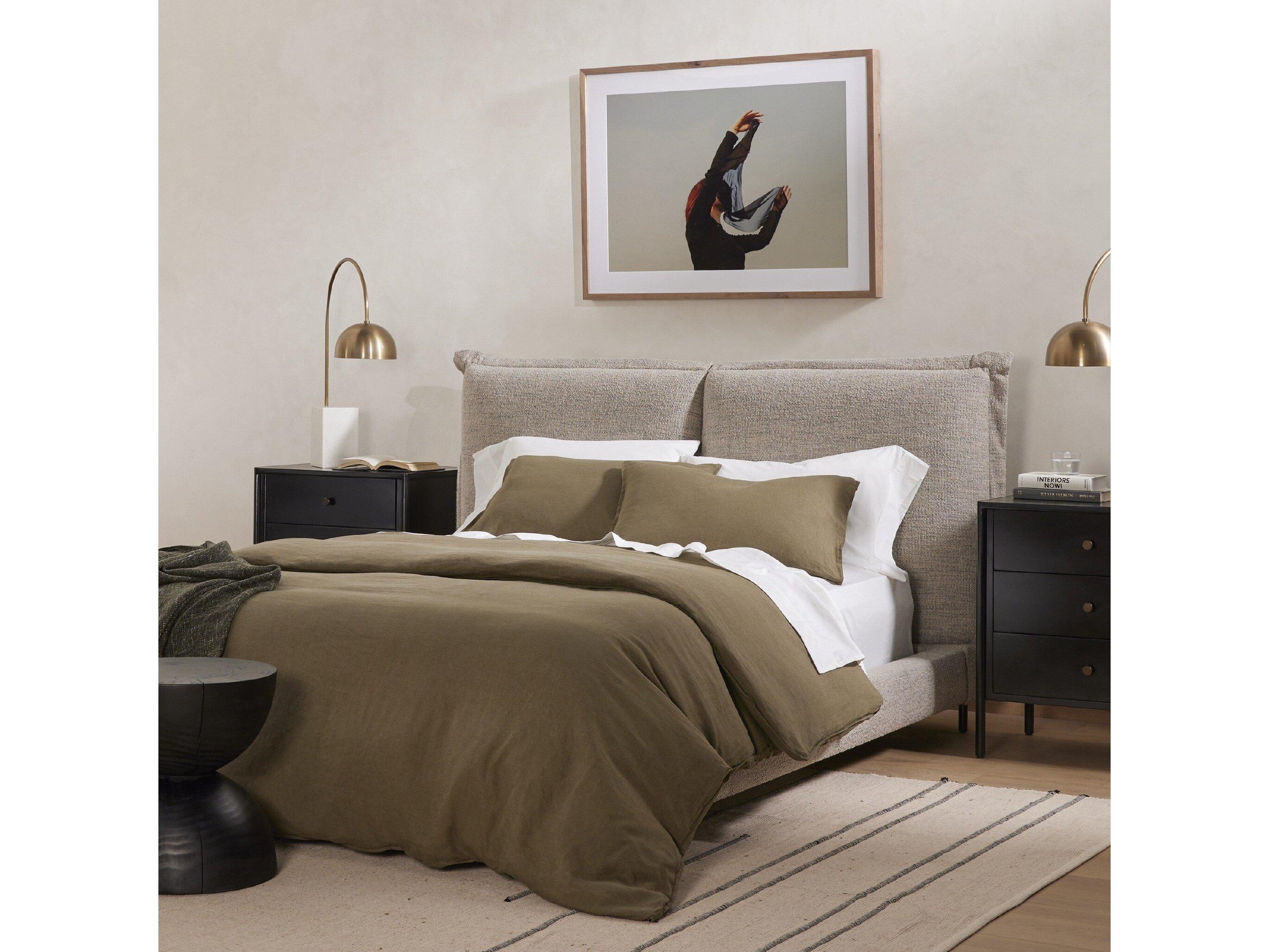 Four Hands Easton Inwood Merino Porcelain Gunmetal Gray Upholstered King Platform Bed