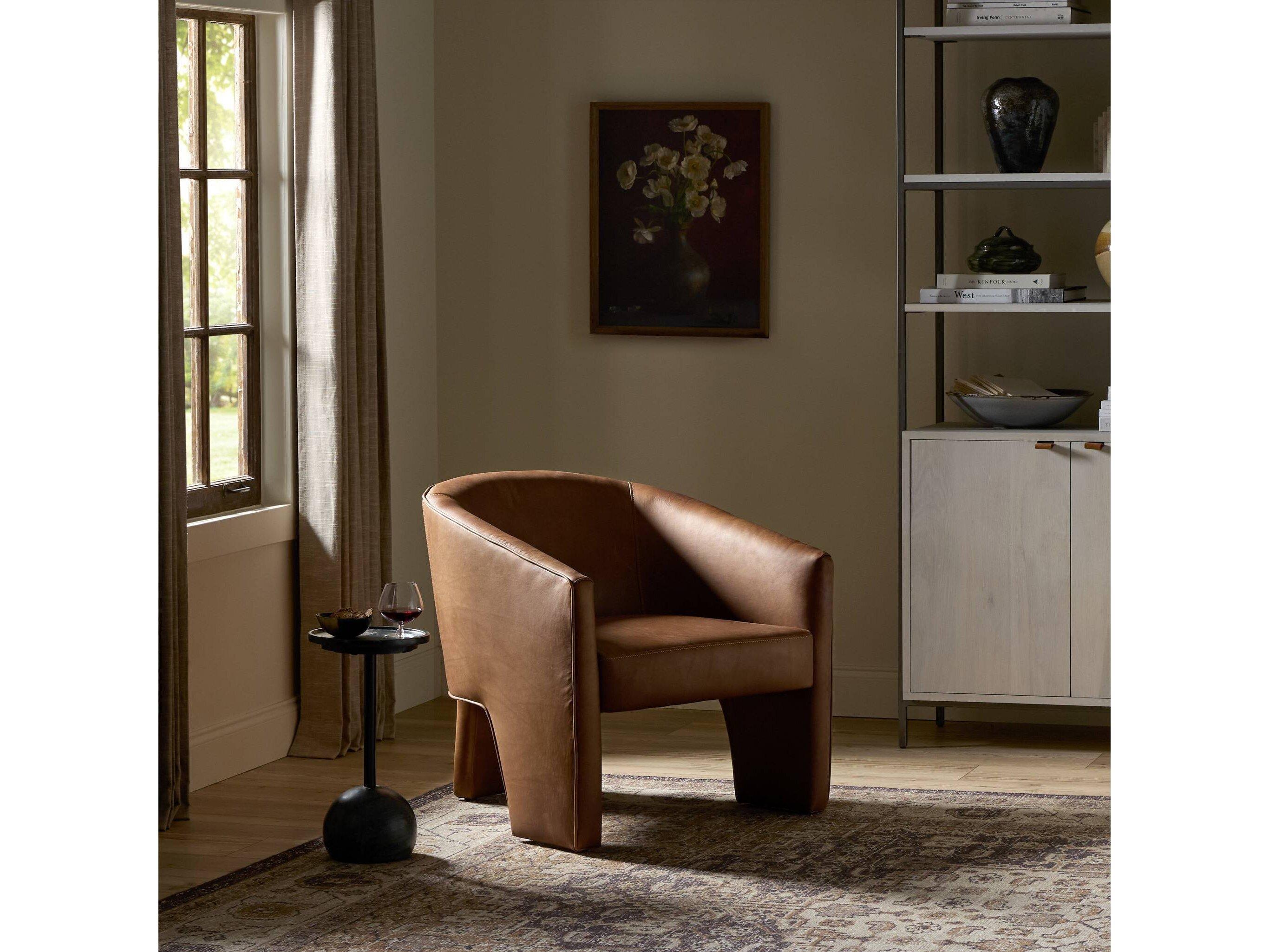 Four Hands Grayson Fae Brown Leather Accent Chair