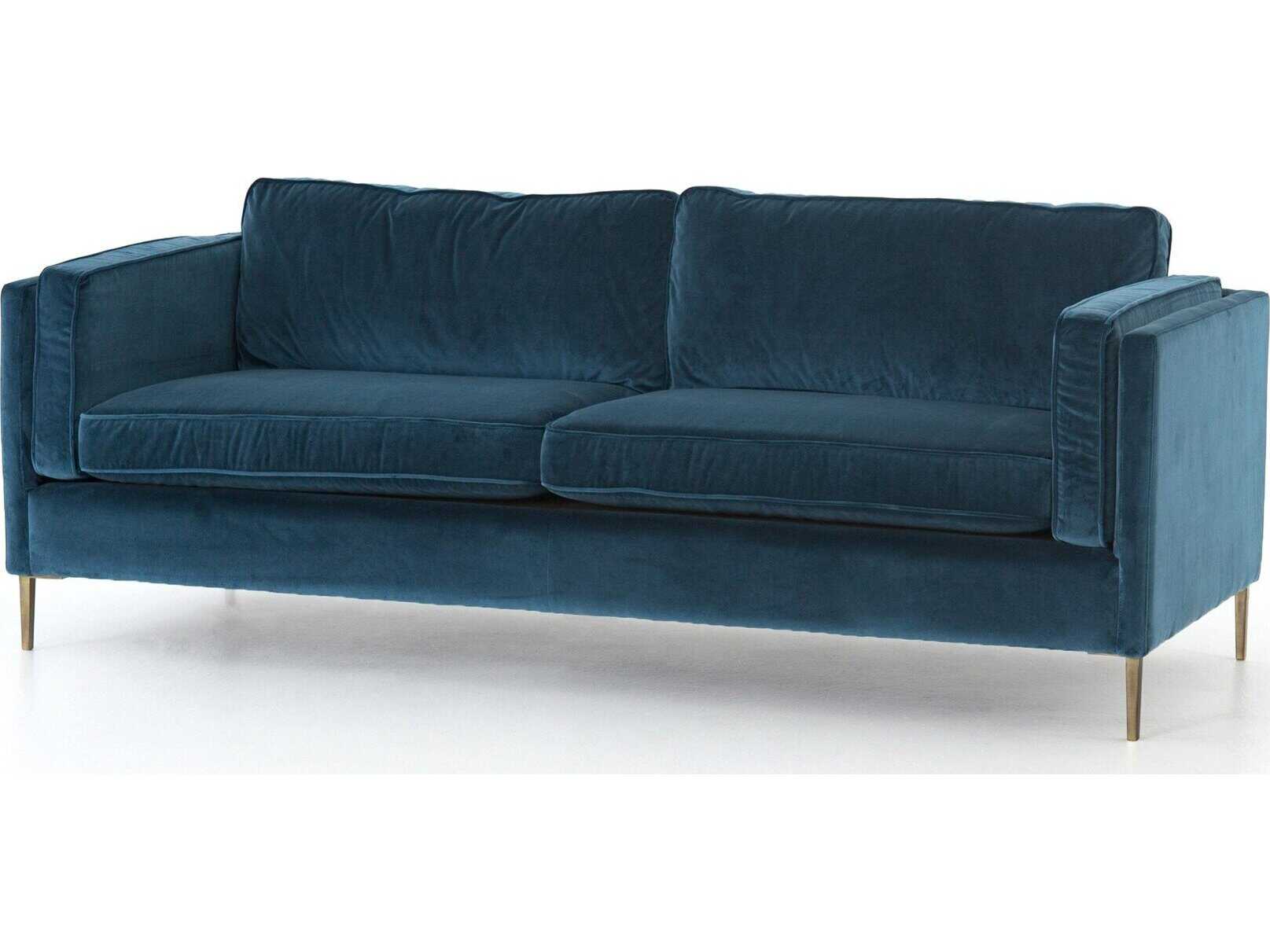 Four Hands Norwood Emery Sapphire Bay Antique Brass Blue Sofa