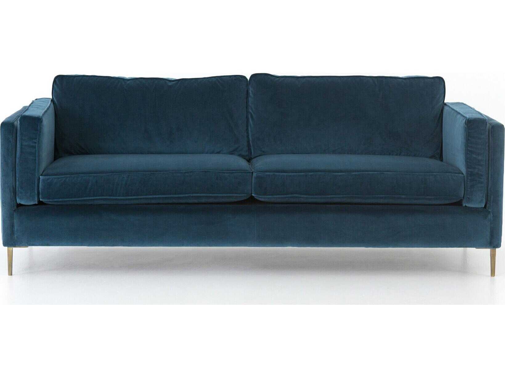 Four Hands Norwood Emery Sapphire Bay Antique Brass Blue Sofa