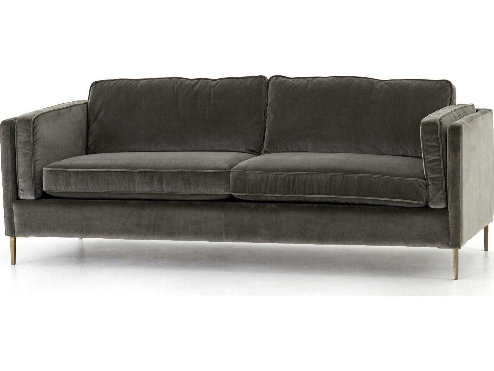 Four Hands Norwood Emery Sapphire Birch Antique Brass Gray Upholstered Sofa